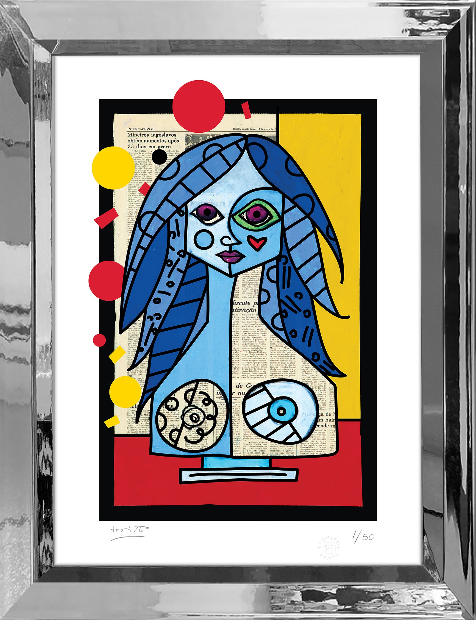 Romero Britto blue red yellow limited edition  colorful pop art design