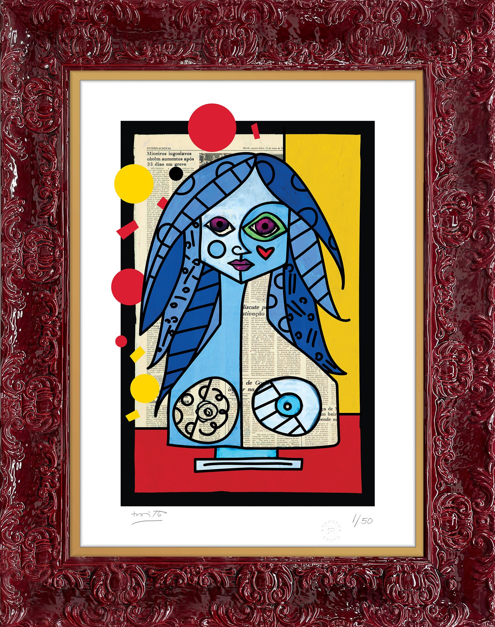 modern pop art blue red yellow limited edition  vibrant home decor