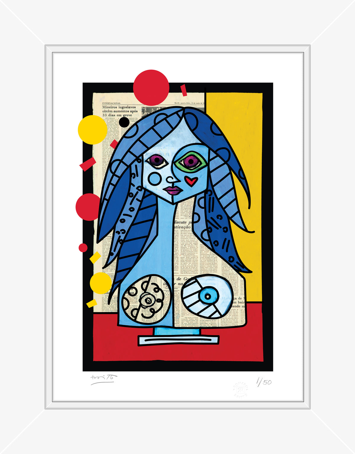 modern pop art blue red yellow limited edition  vibrant home decor