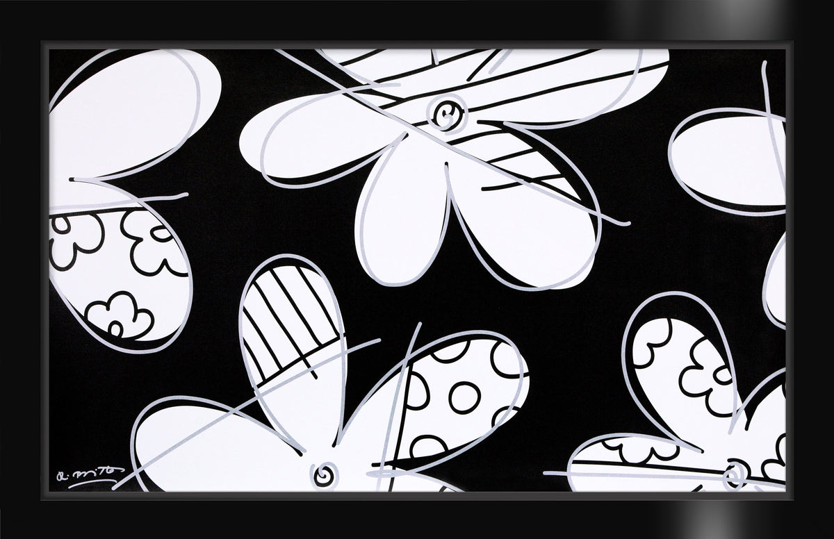 Romero Britto midnight flower limited edition print  colorful pop art design