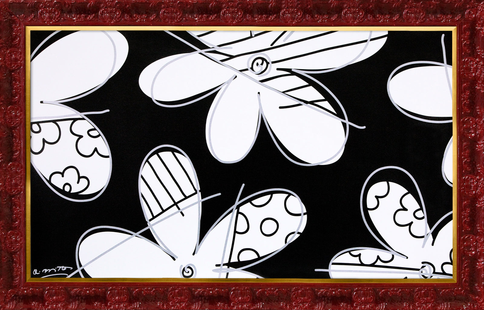Romero Britto midnight flower limited edition print  contemporary pop art piece