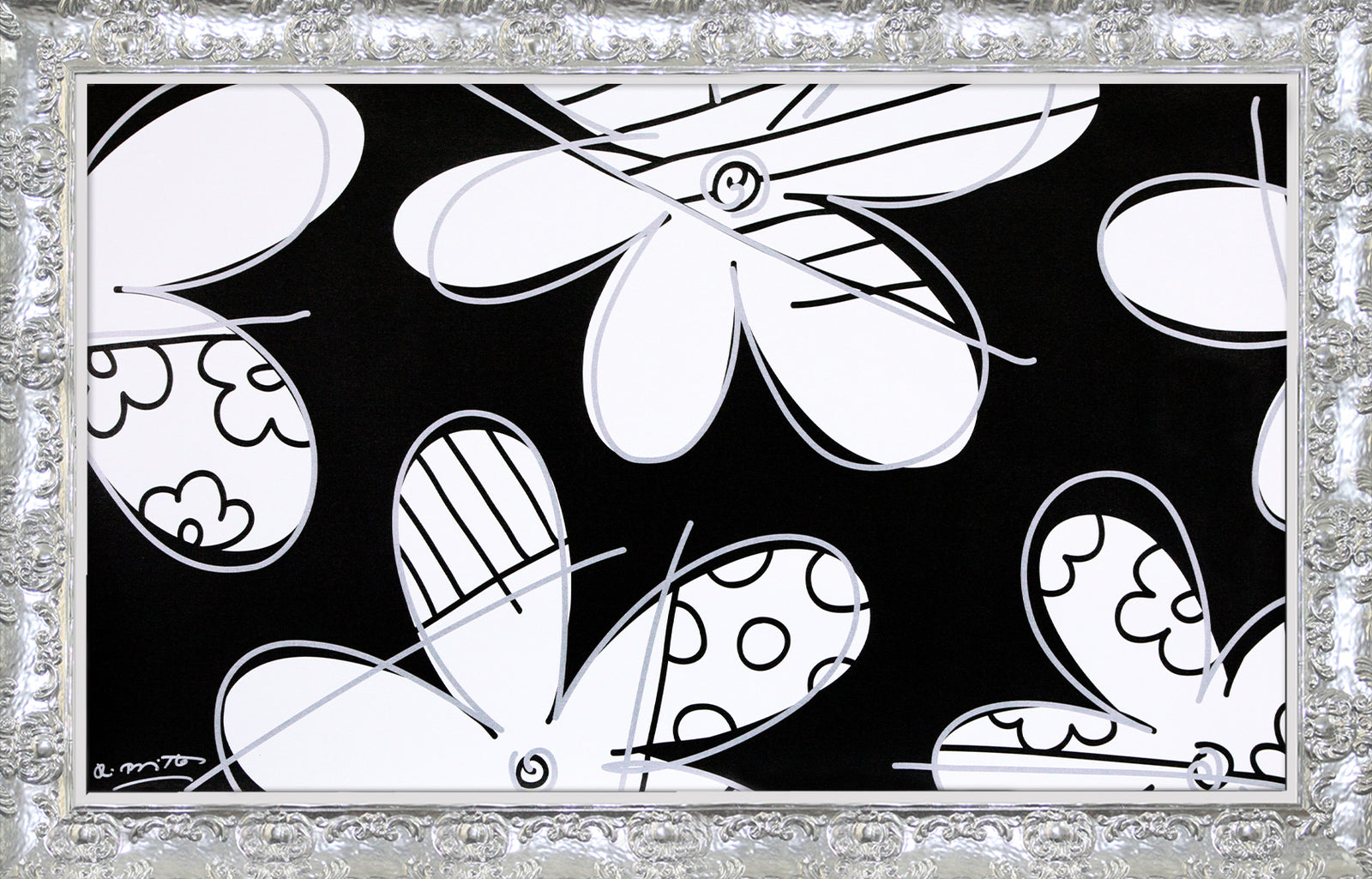 Romero Britto midnight flower limited edition print  colorful pop art design