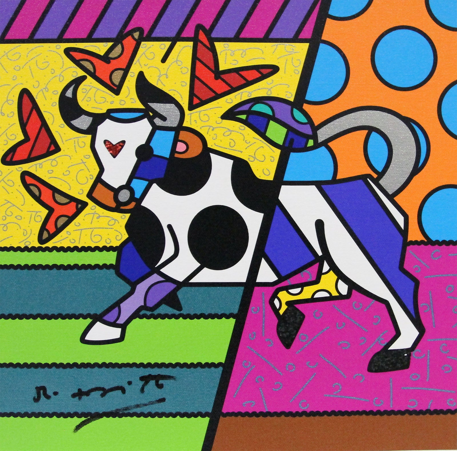 Romero Britto taurus limited edition print  colorful pop art design