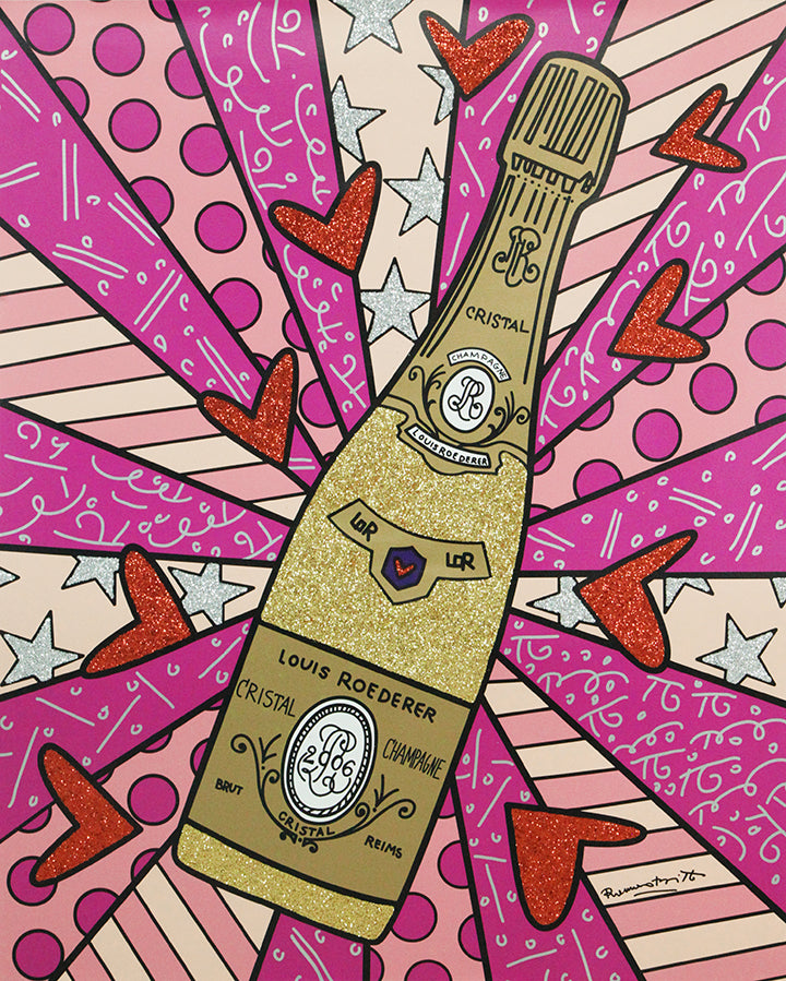 Romero Britto champagne wishes caviar dreams pink  colorful pop art design