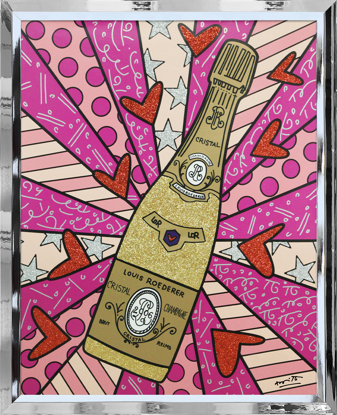 Romero Britto champagne wishes caviar dreams pink  colorful pop art design