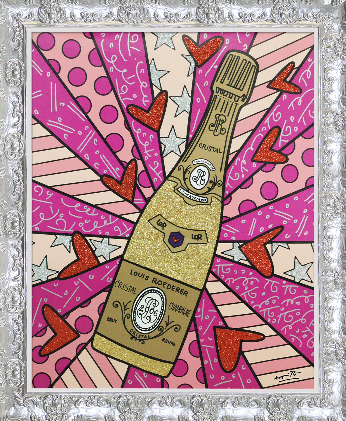 Romero Britto champagne wishes caviar dreams pink  colorful pop art design