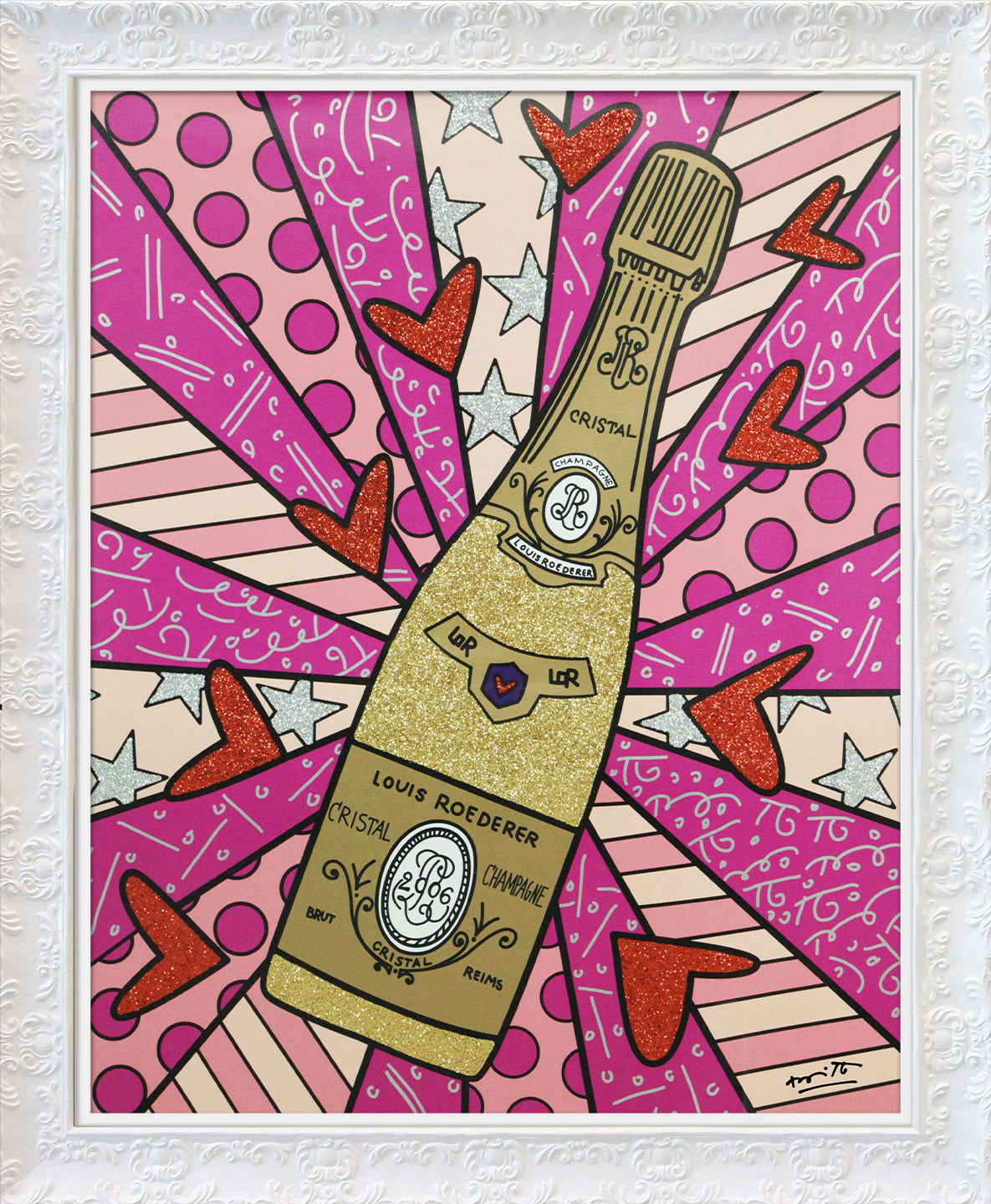 Romero Britto champagne wishes caviar dreams pink  colorful pop art design