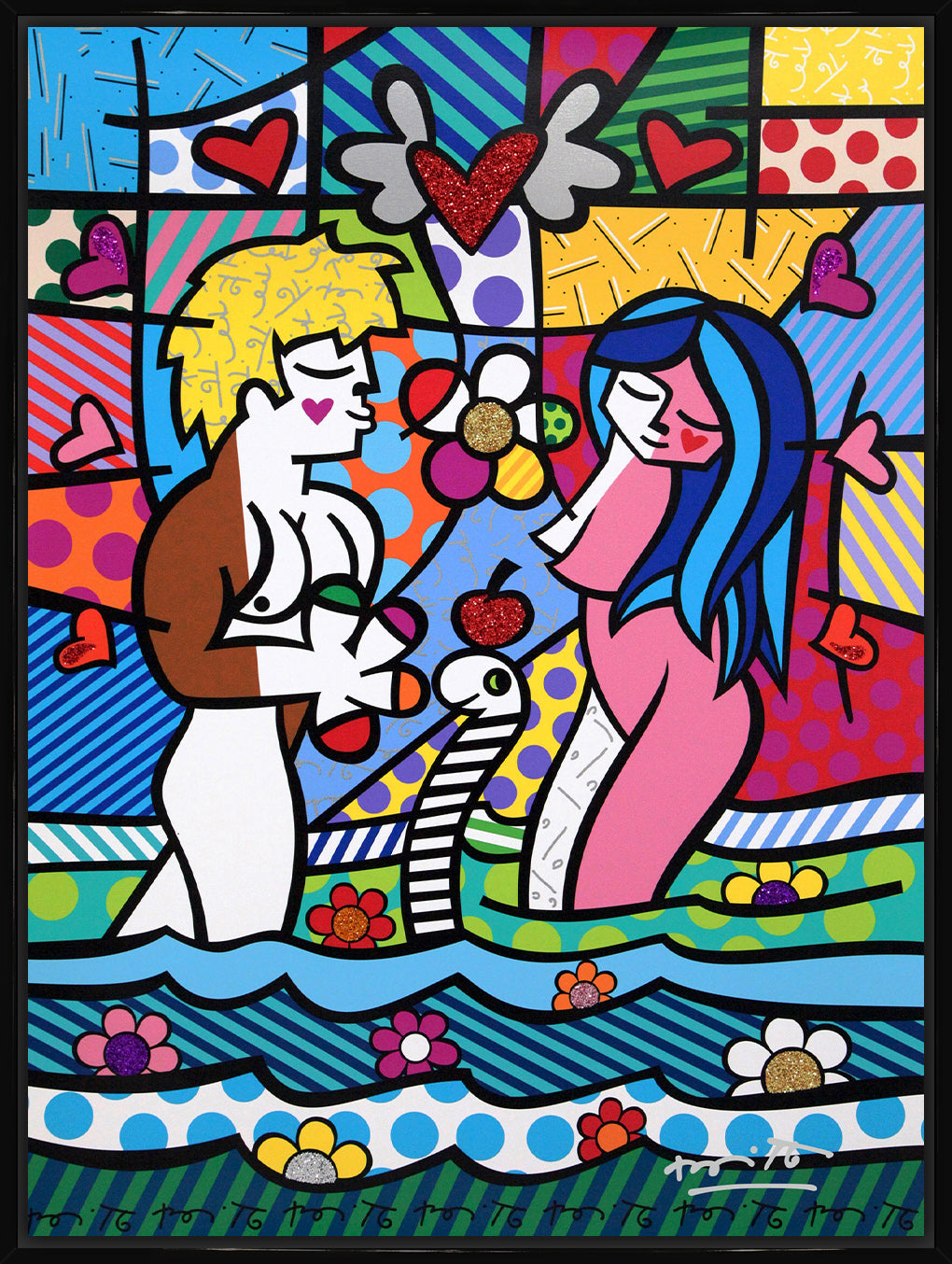 Romero Britto adam eve limited edition print  contemporary pop art piece