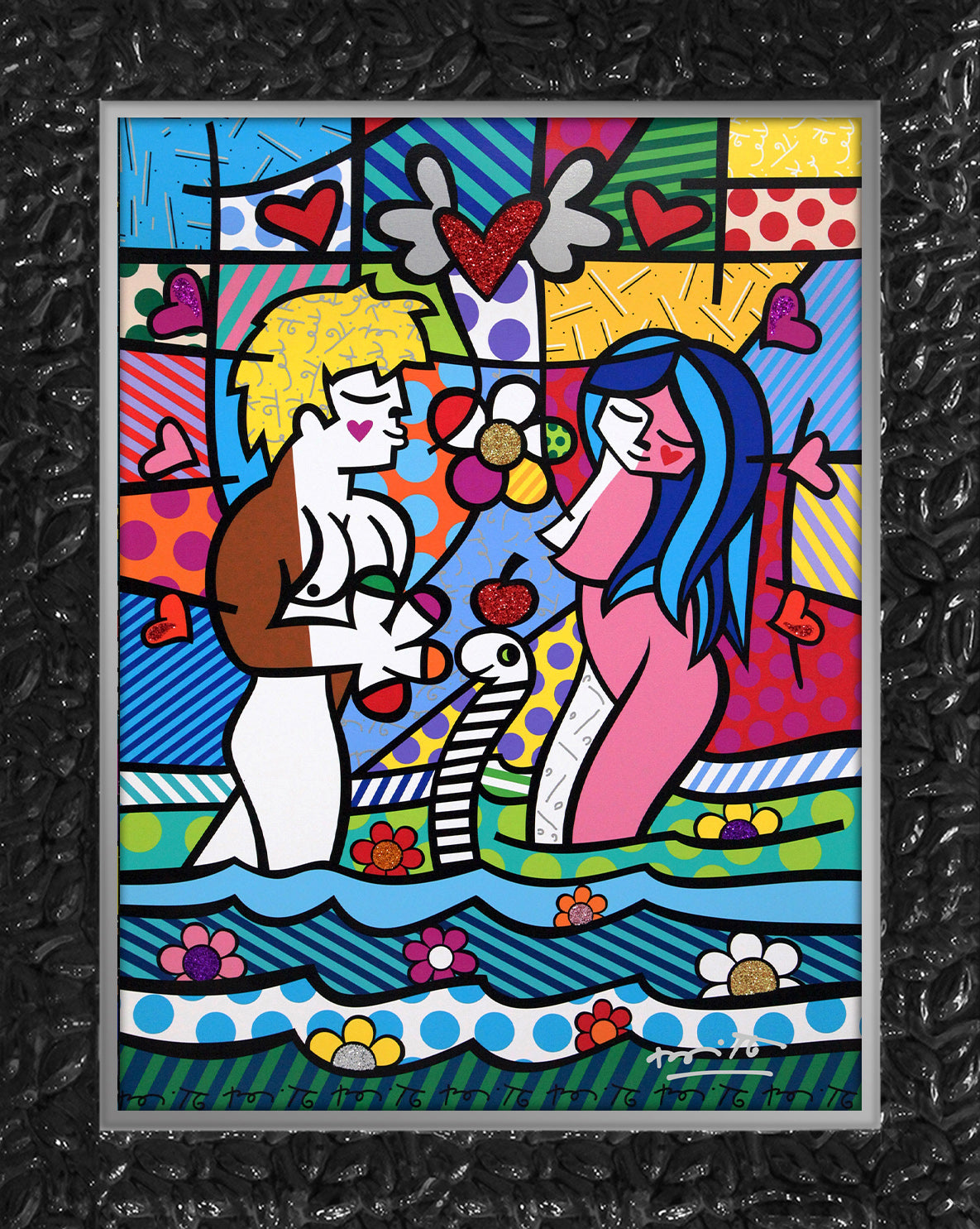 Romero Britto adam eve limited edition print  colorful pop art design