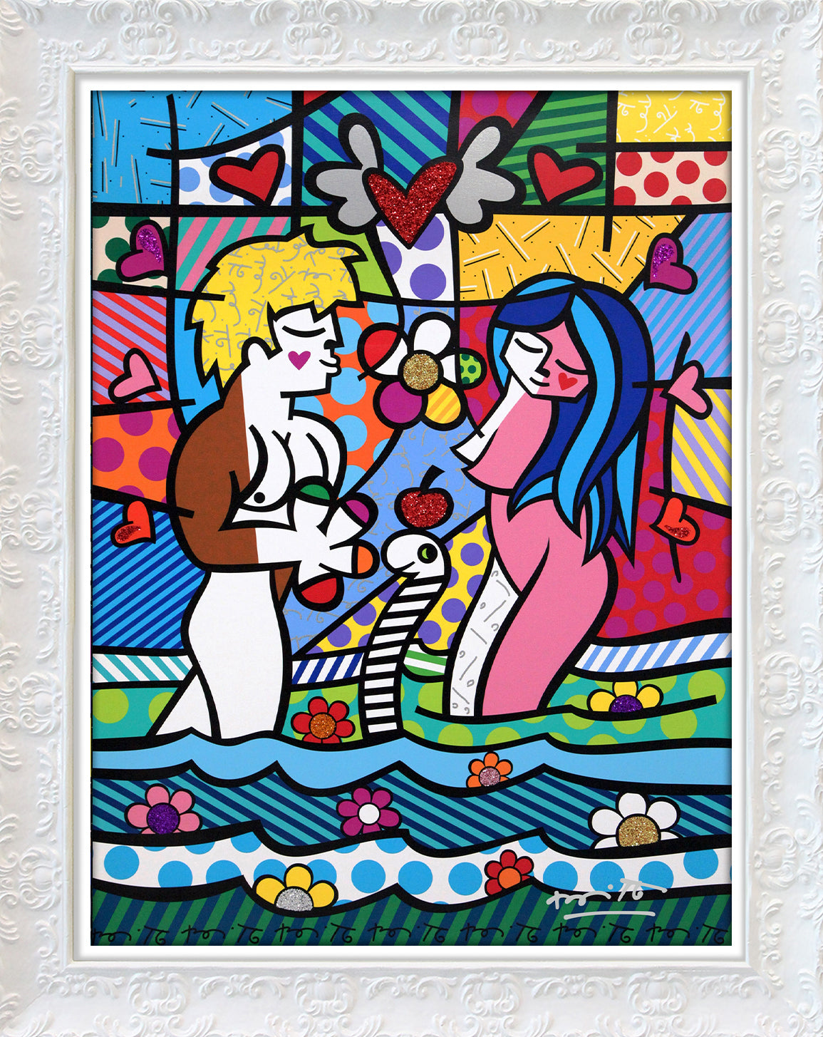 Romero Britto adam eve limited edition print  contemporary pop art piece