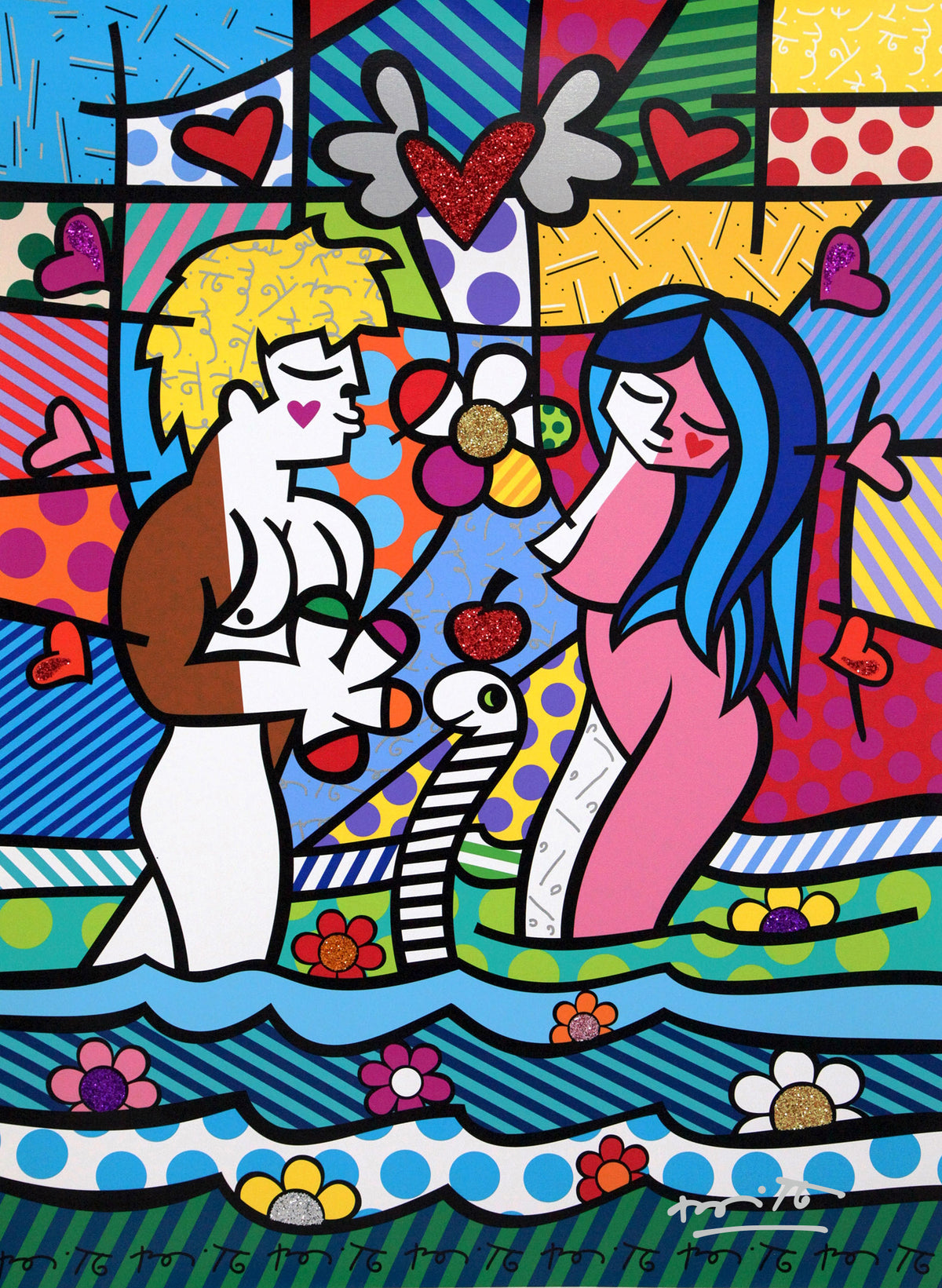 Romero Britto adam eve limited edition print  colorful pop art design