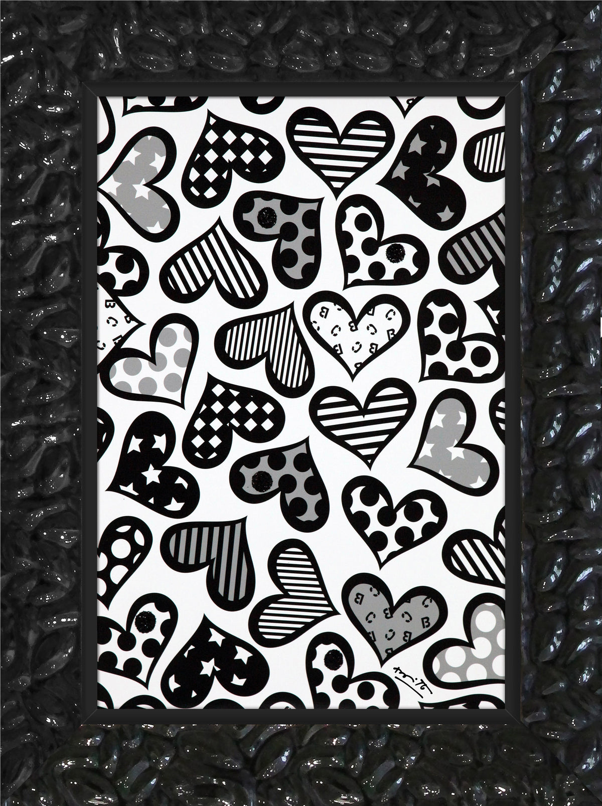 Romero Britto hearts black white limited edition  colorful pop art design