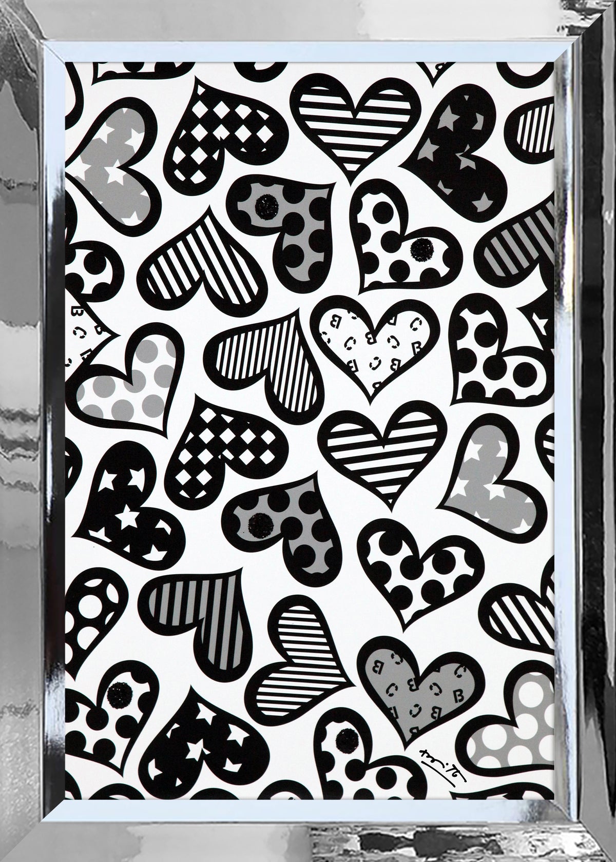 Romero Britto hearts black white limited edition  colorful pop art design