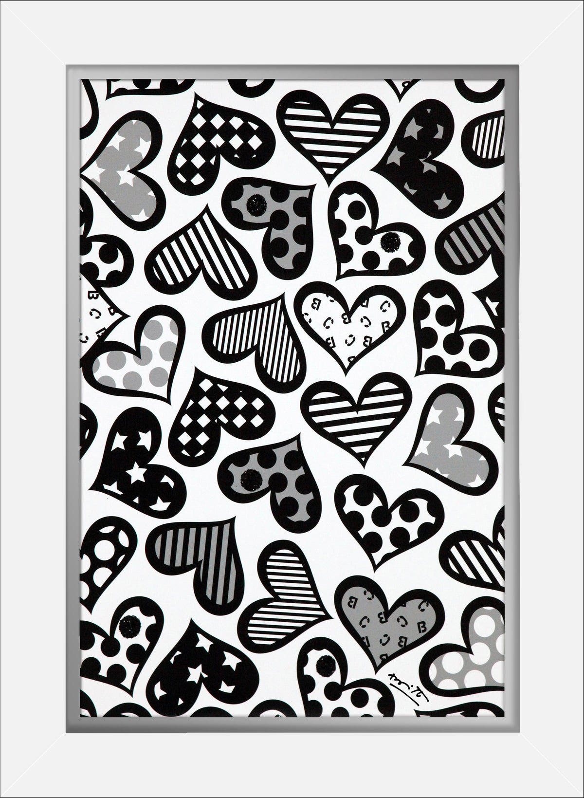 Romero Britto hearts black white limited edition  colorful pop art design