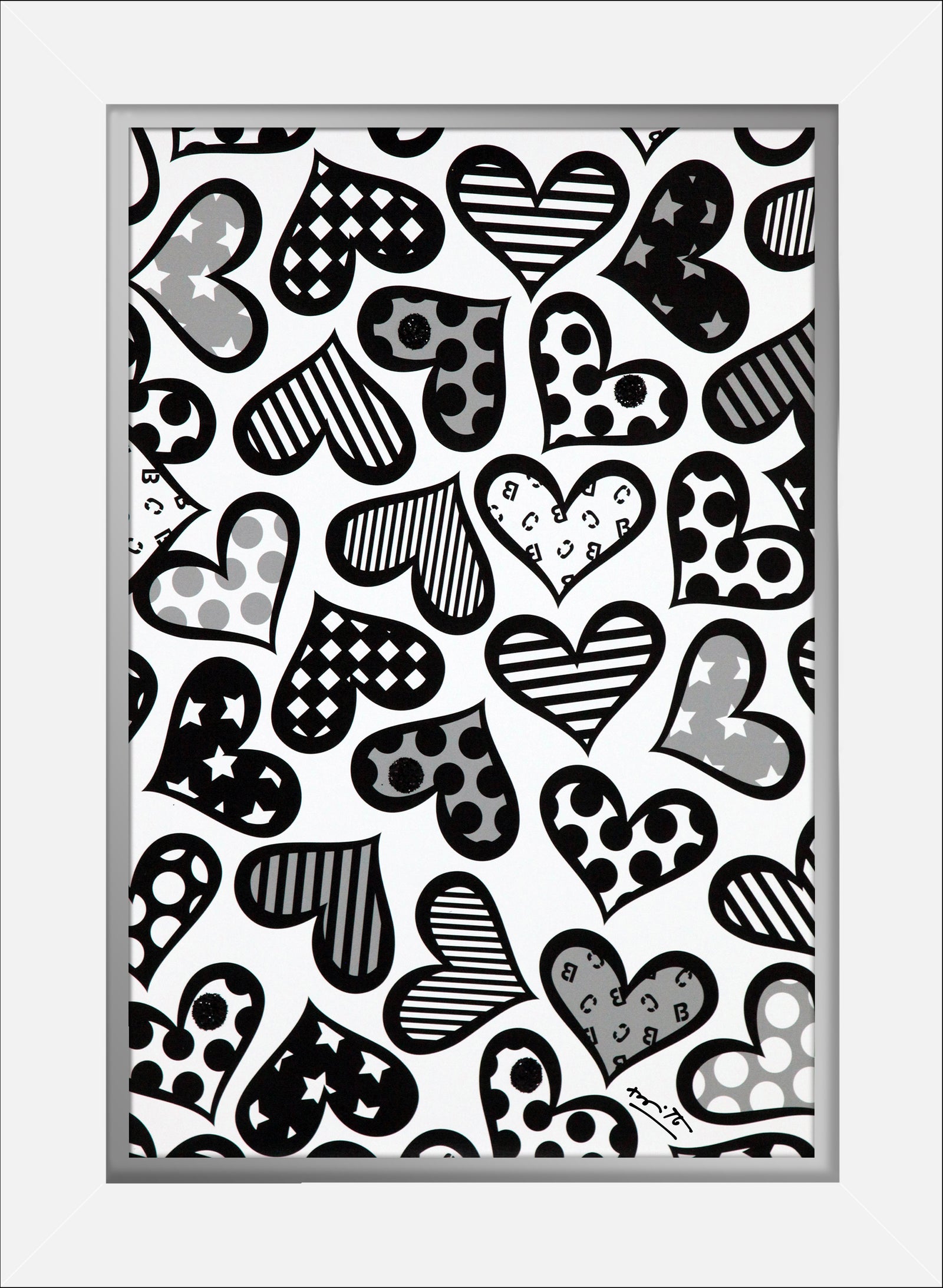 Romero Britto hearts black white limited edition  colorful pop art design