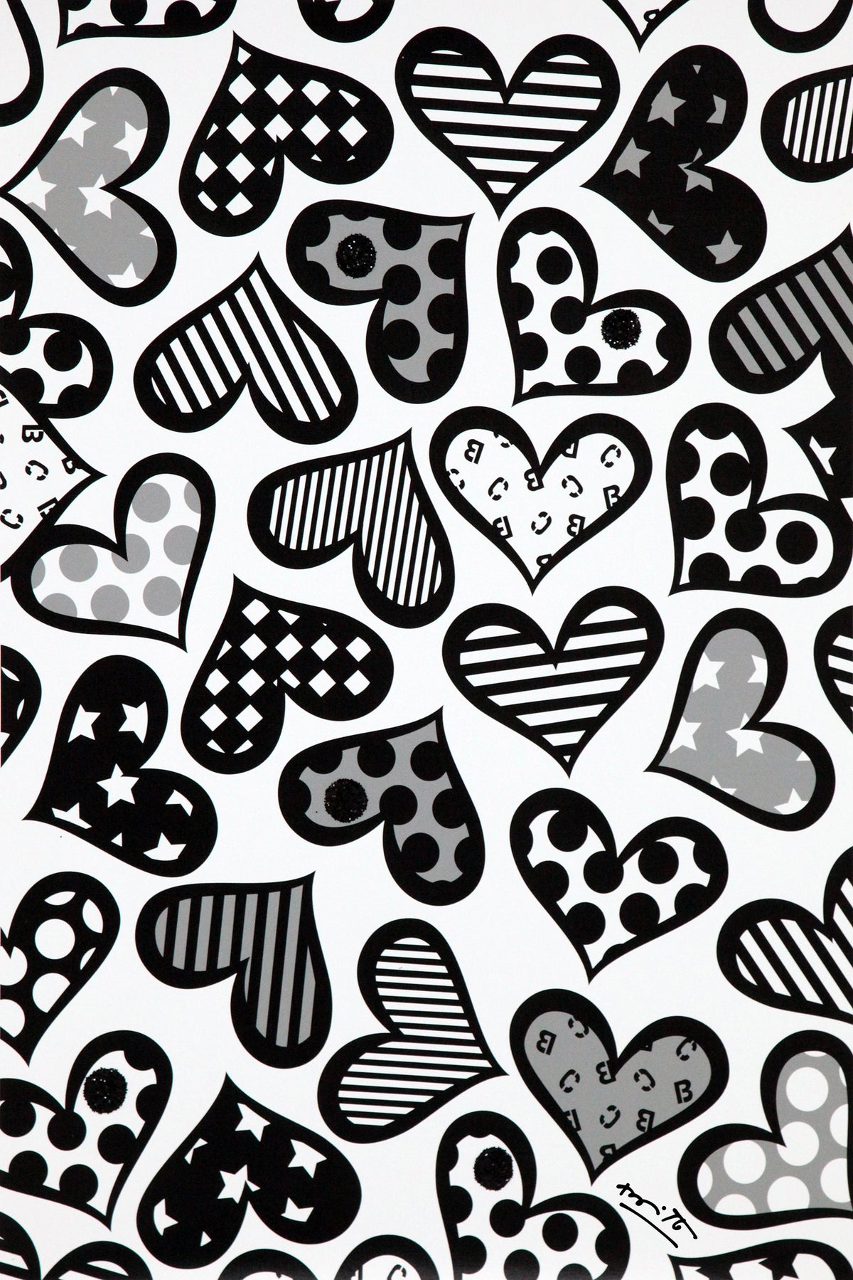 Romero Britto hearts black white limited edition  colorful pop art design