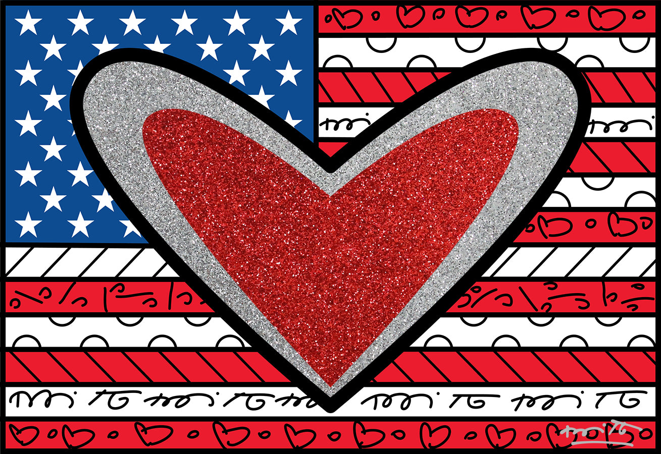 Romero Britto love usa limited edition print  colorful pop art design