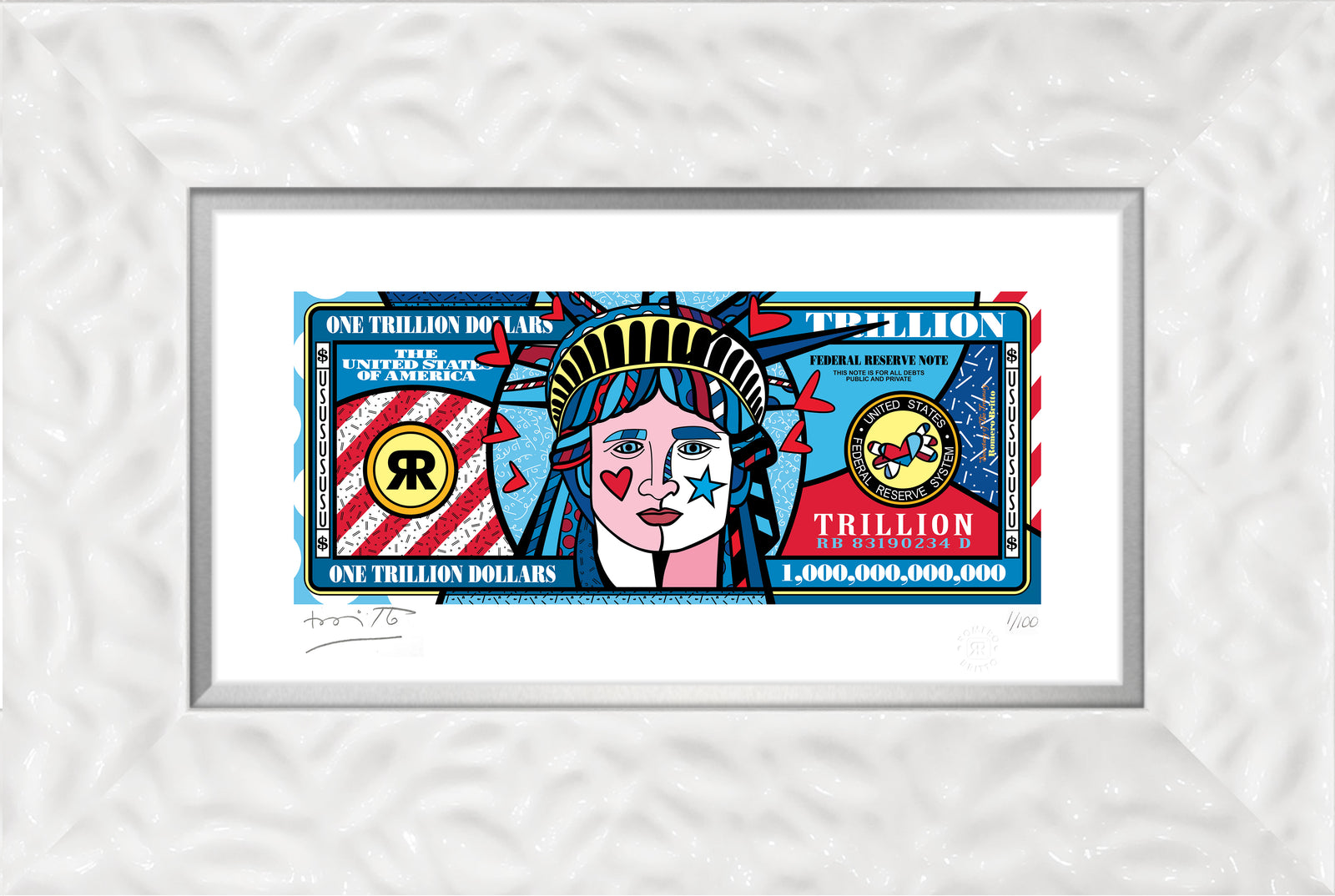 Romero Britto a trillion dollars limited edition  colorful pop art design