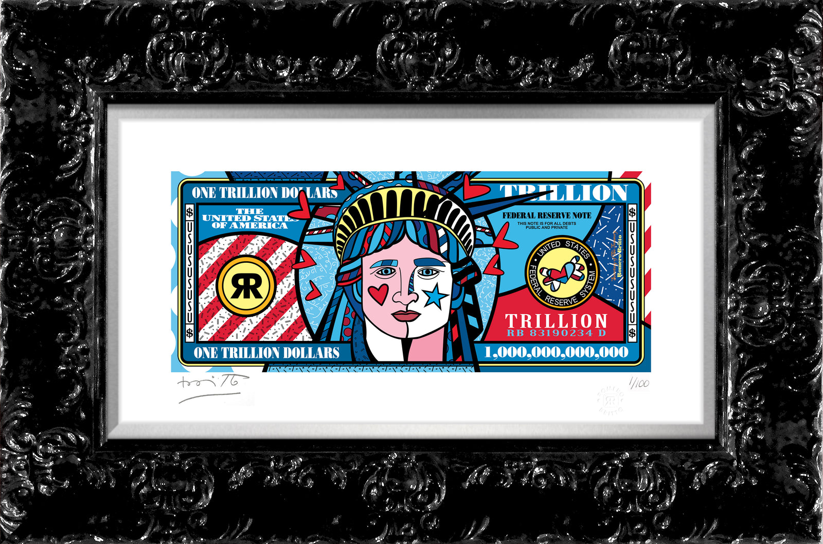 Romero Britto a trillion dollars limited edition  colorful pop art design