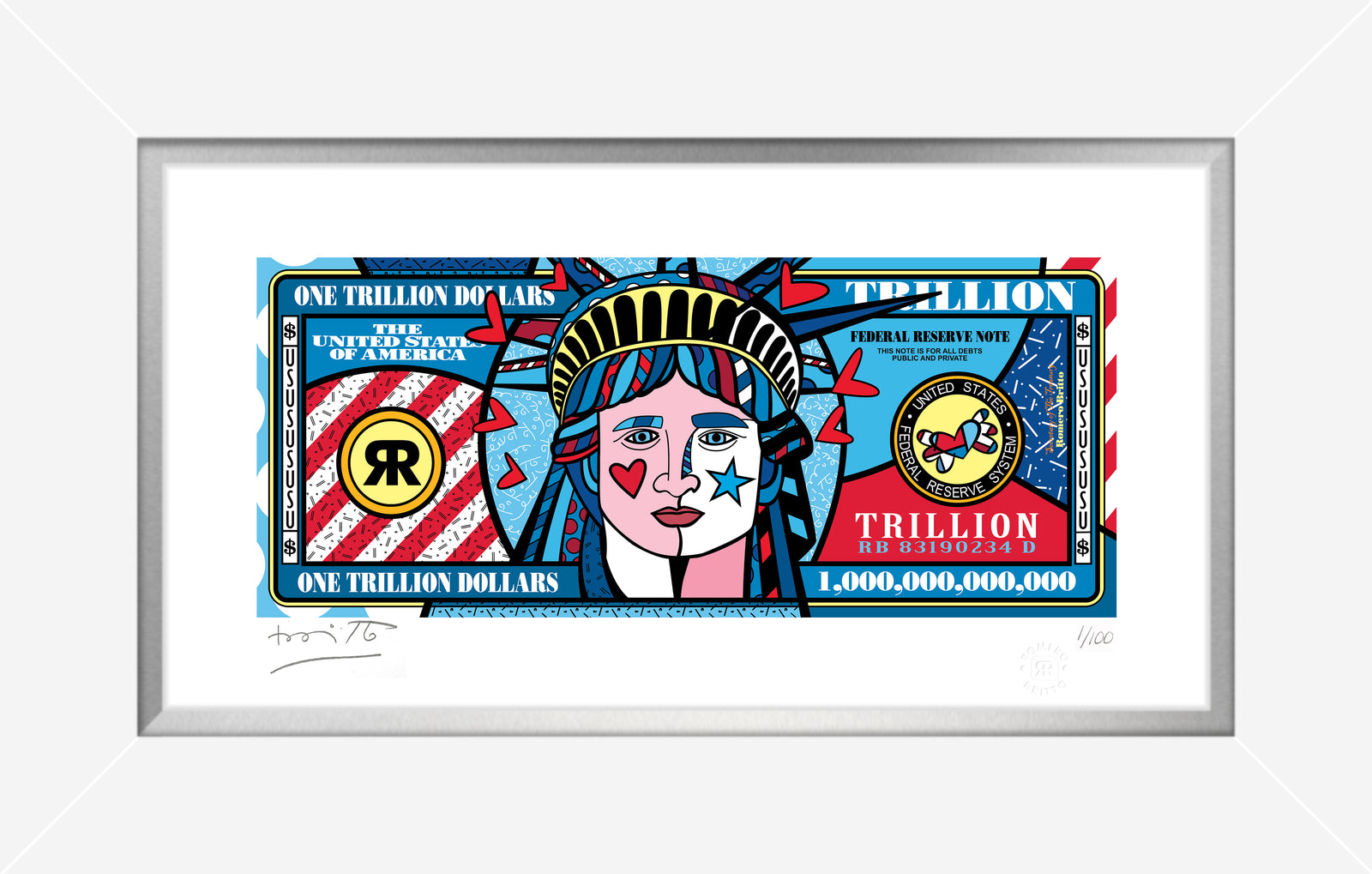 Romero Britto a trillion dollars limited edition  contemporary pop art piece