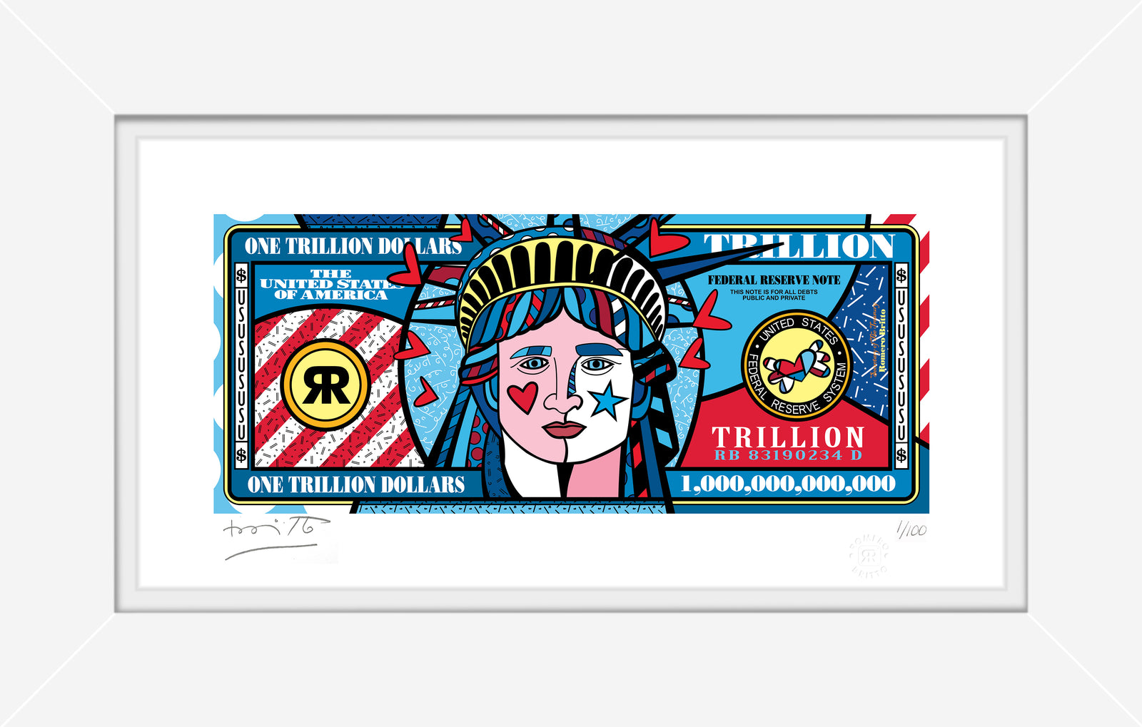 Romero Britto a trillion dollars limited edition  colorful pop art design