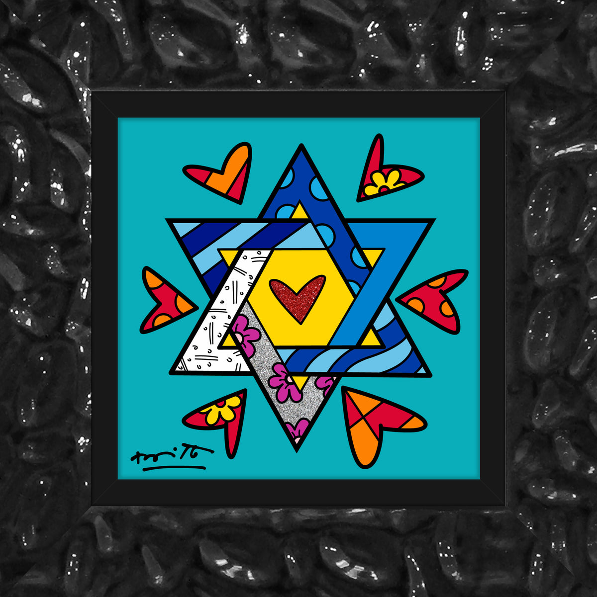Romero Britto mazel tov star of david  contemporary pop art piece