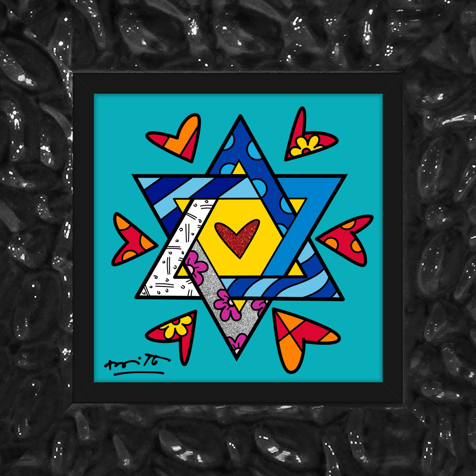 Romero Britto mazel tov star of david  contemporary pop art piece