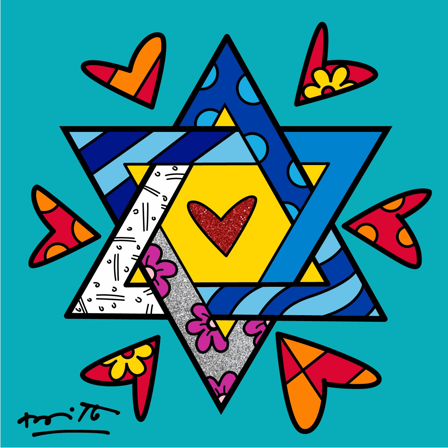 Romero Britto mazel tov star of david  colorful pop art design