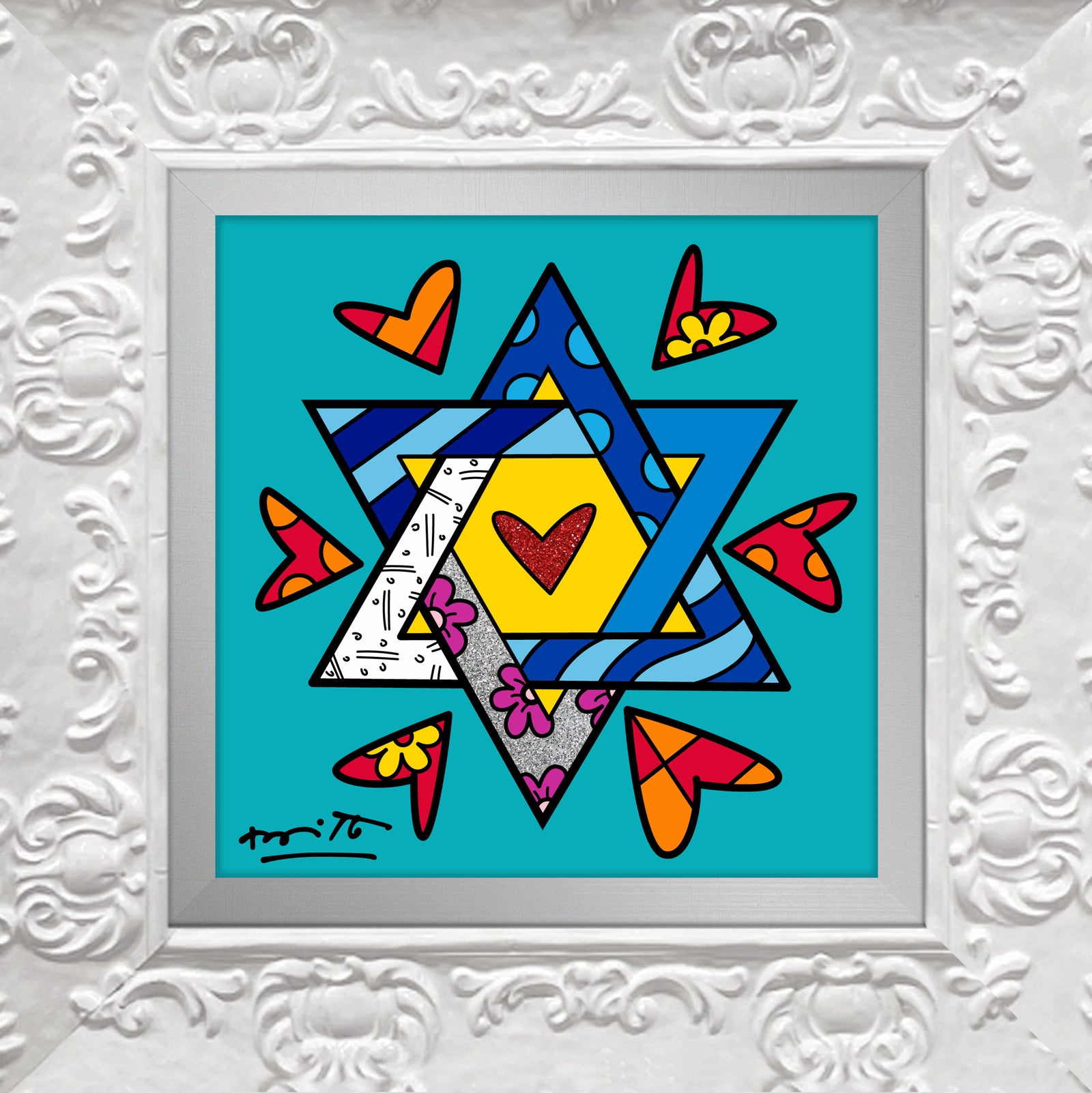Romero Britto mazel tov star of david  contemporary pop art piece