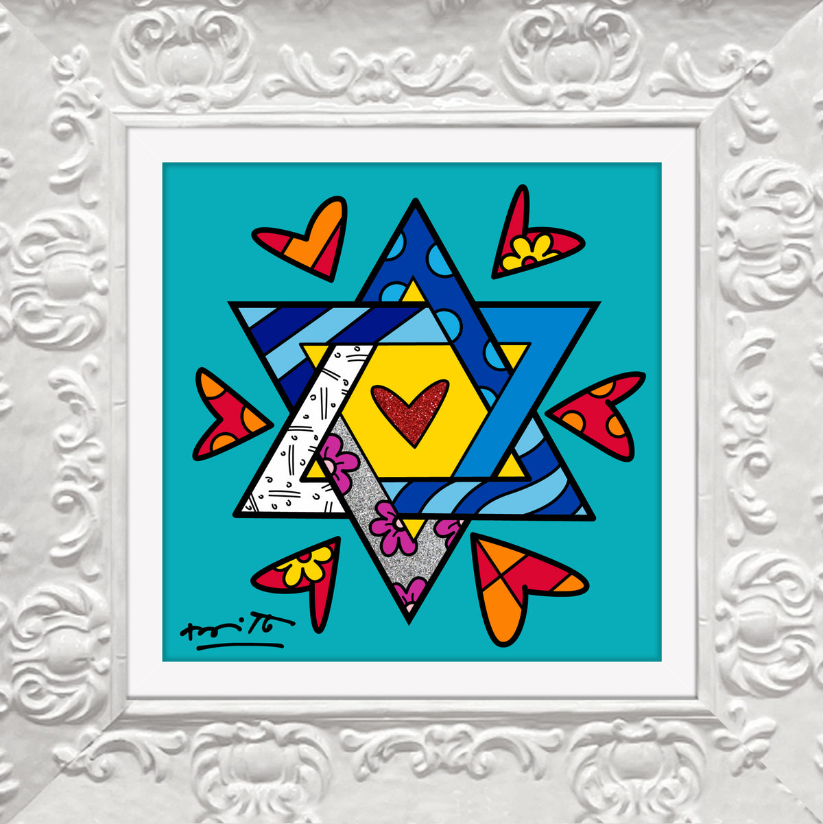Romero Britto mazel tov star of david  colorful pop art design
