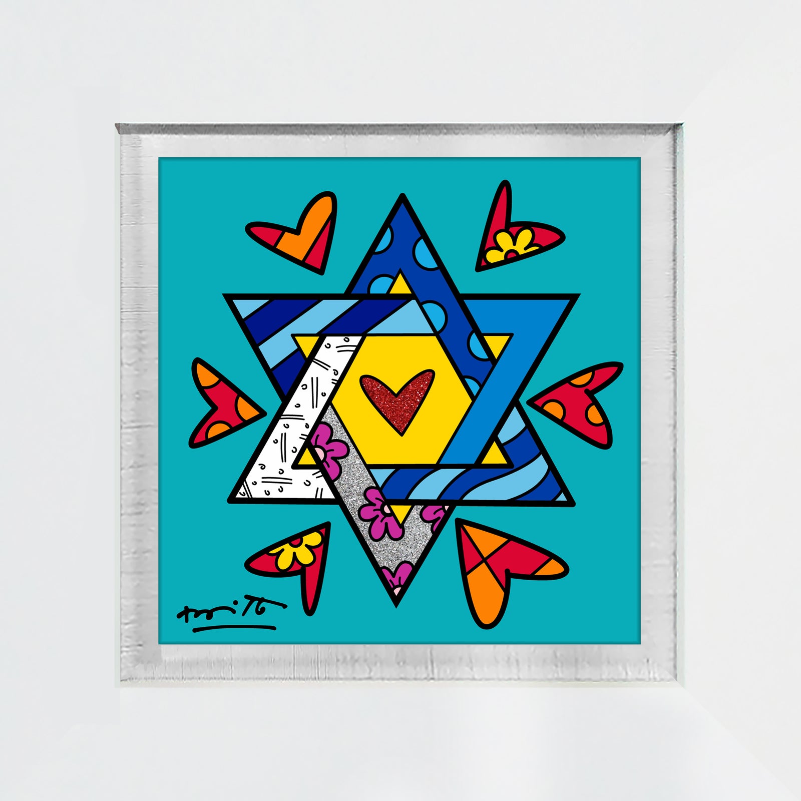 Romero Britto mazel tov star of david  contemporary pop art piece