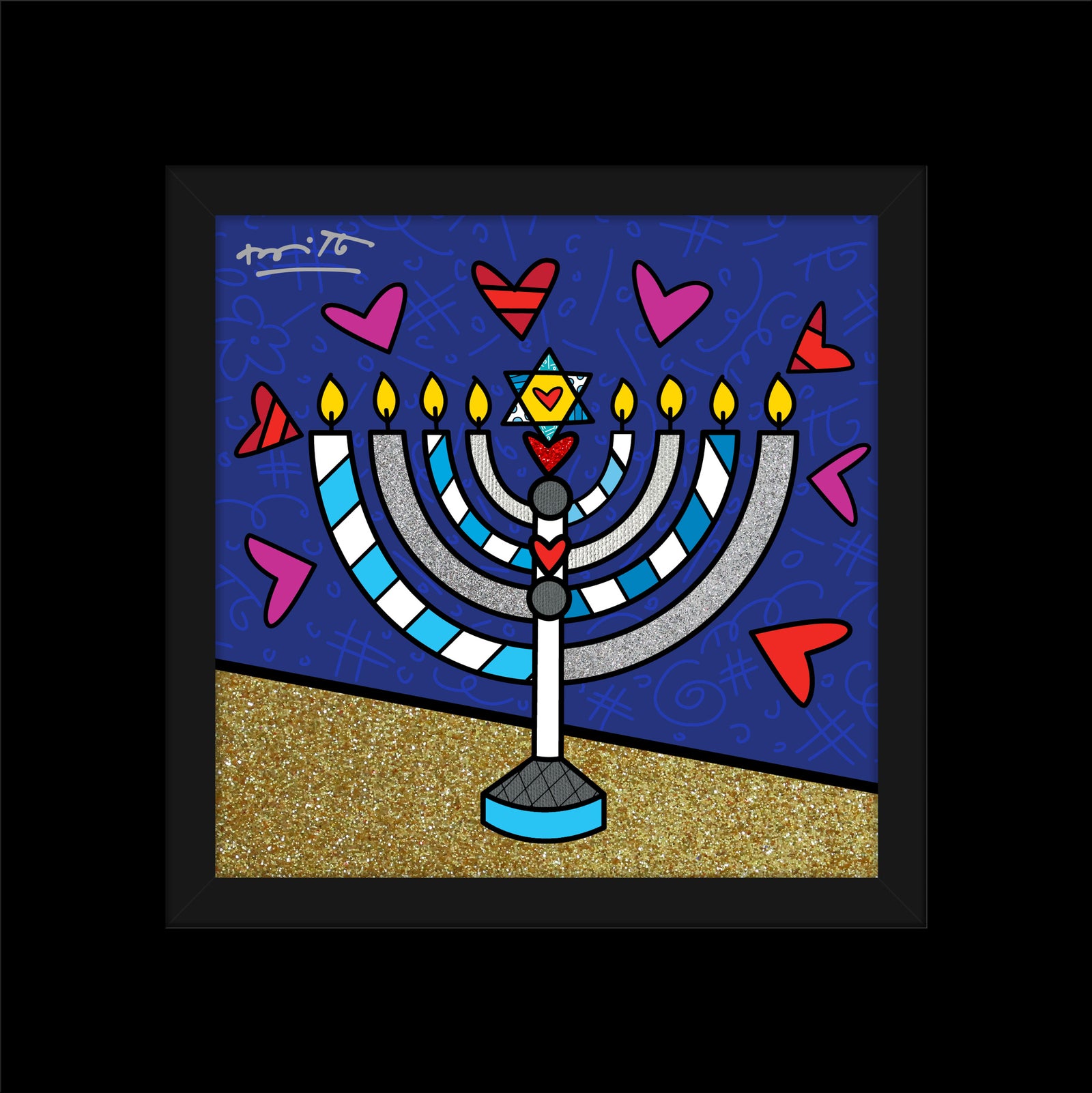 Romero Britto mazel tov menorah limited edition  contemporary pop art piece