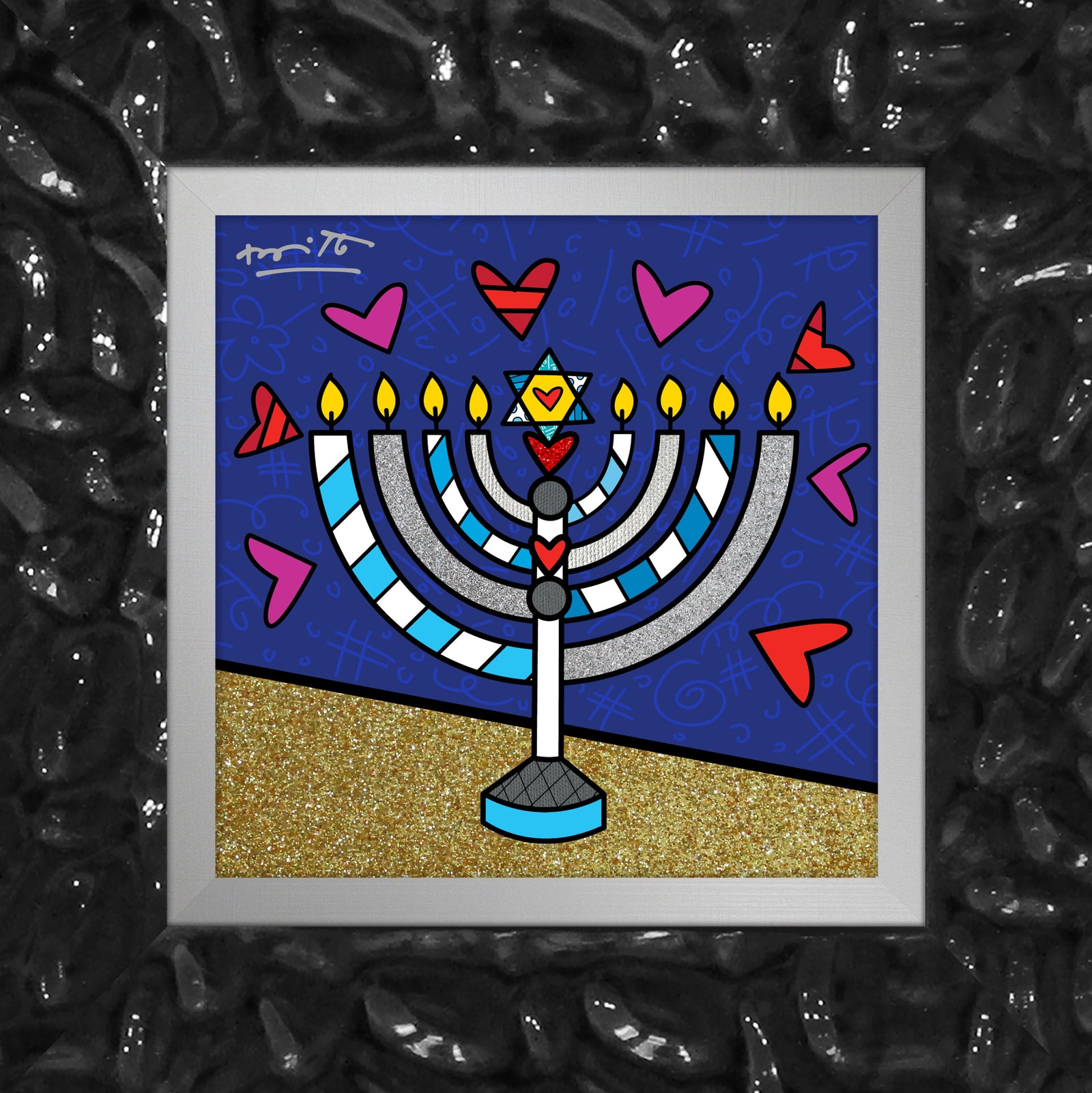 Romero Britto mazel tov menorah limited edition  contemporary pop art piece
