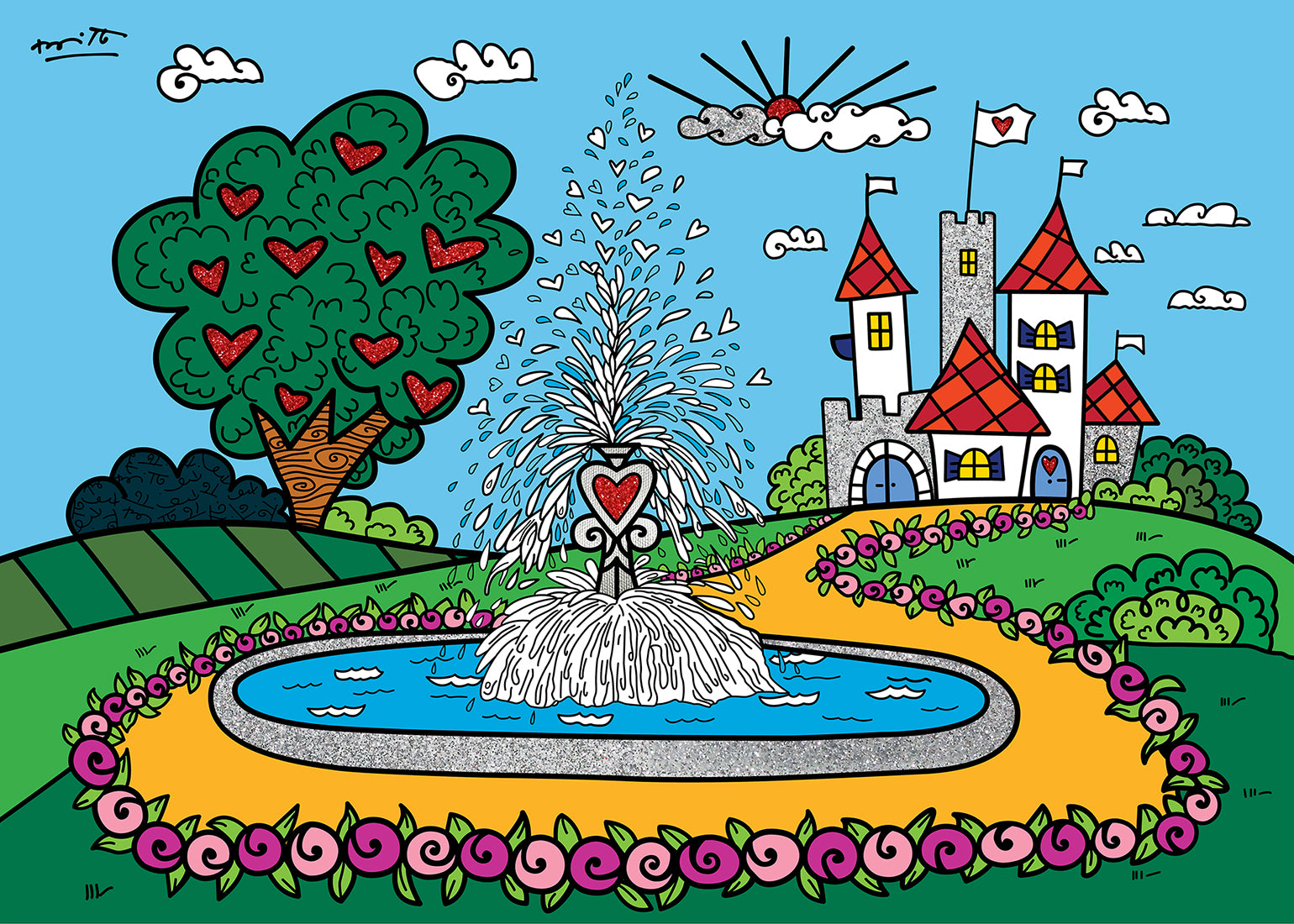 Romero Britto the fountain of happiness and  colorful pop art design