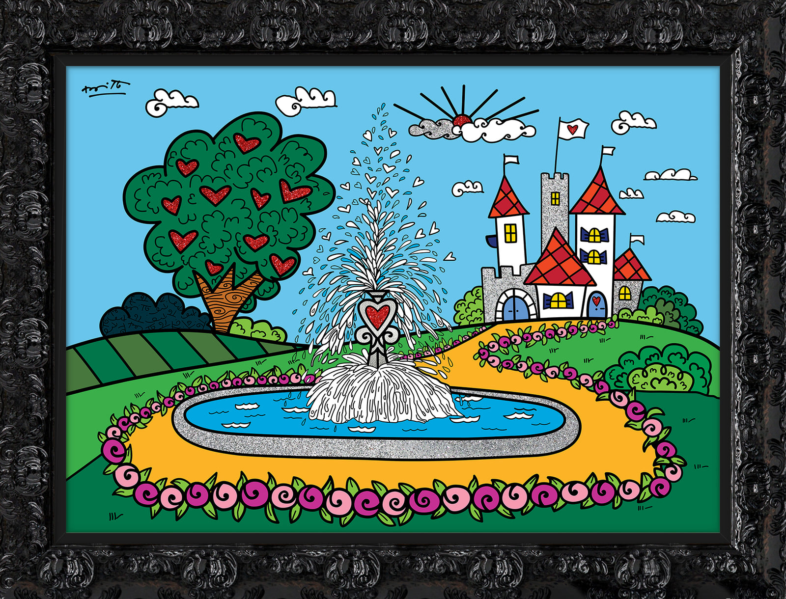 Romero Britto the fountain of happiness and  contemporary pop art piece