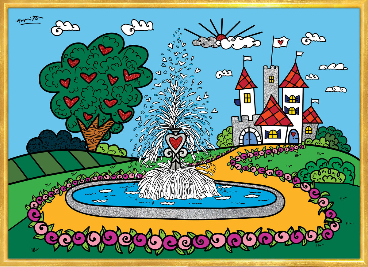 Romero Britto the fountain of happiness and  contemporary pop art piece