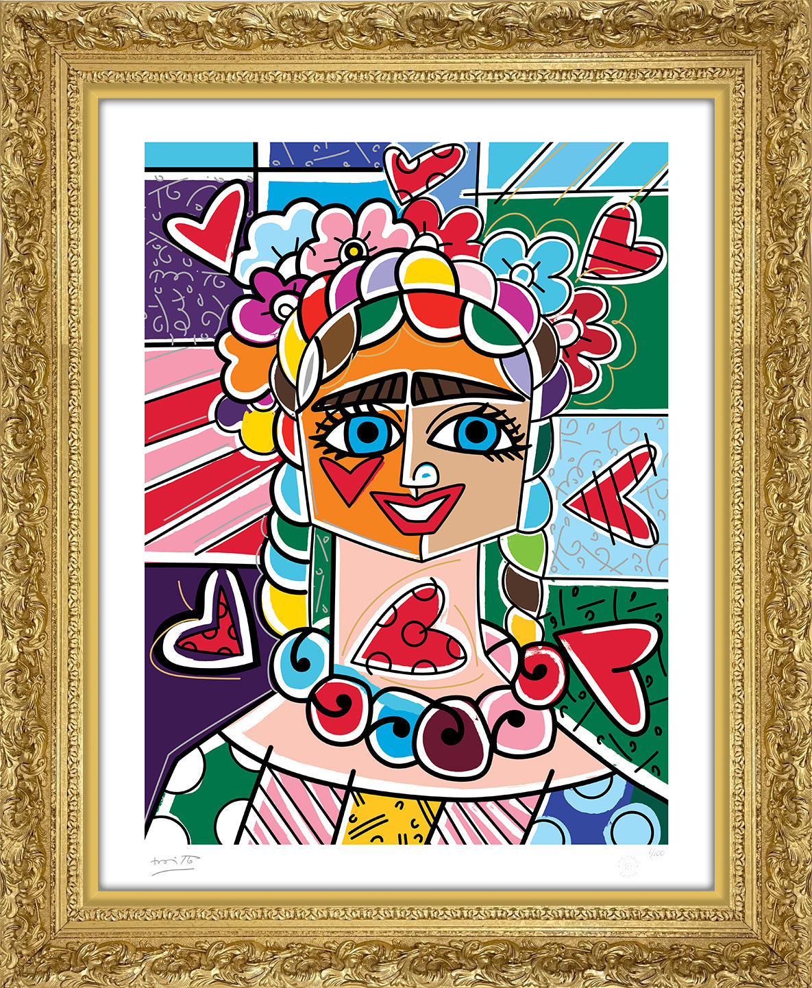 Romero Britto frida glow limited edition print  colorful pop art design