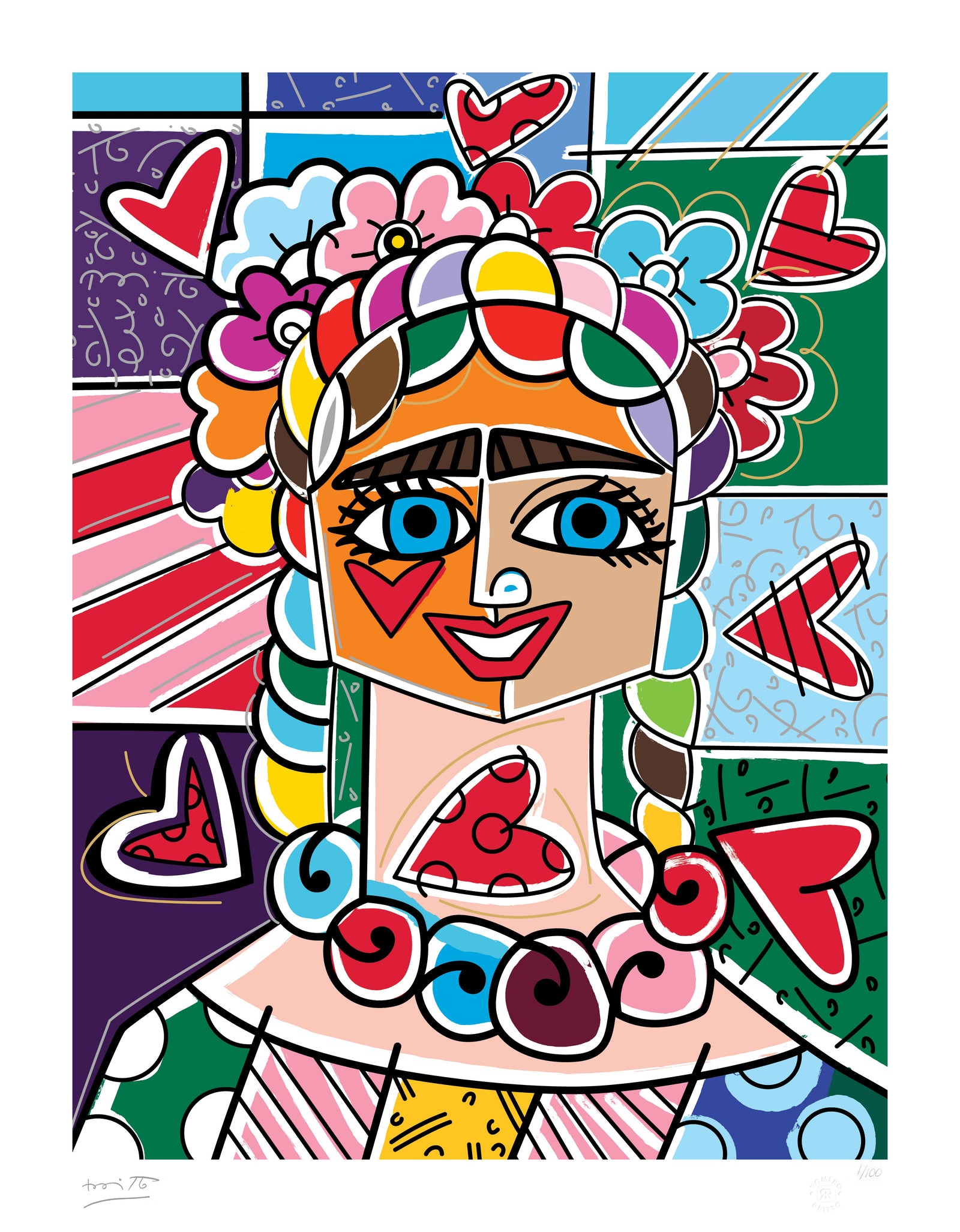 Romero Britto frida glow limited edition print  colorful pop art design