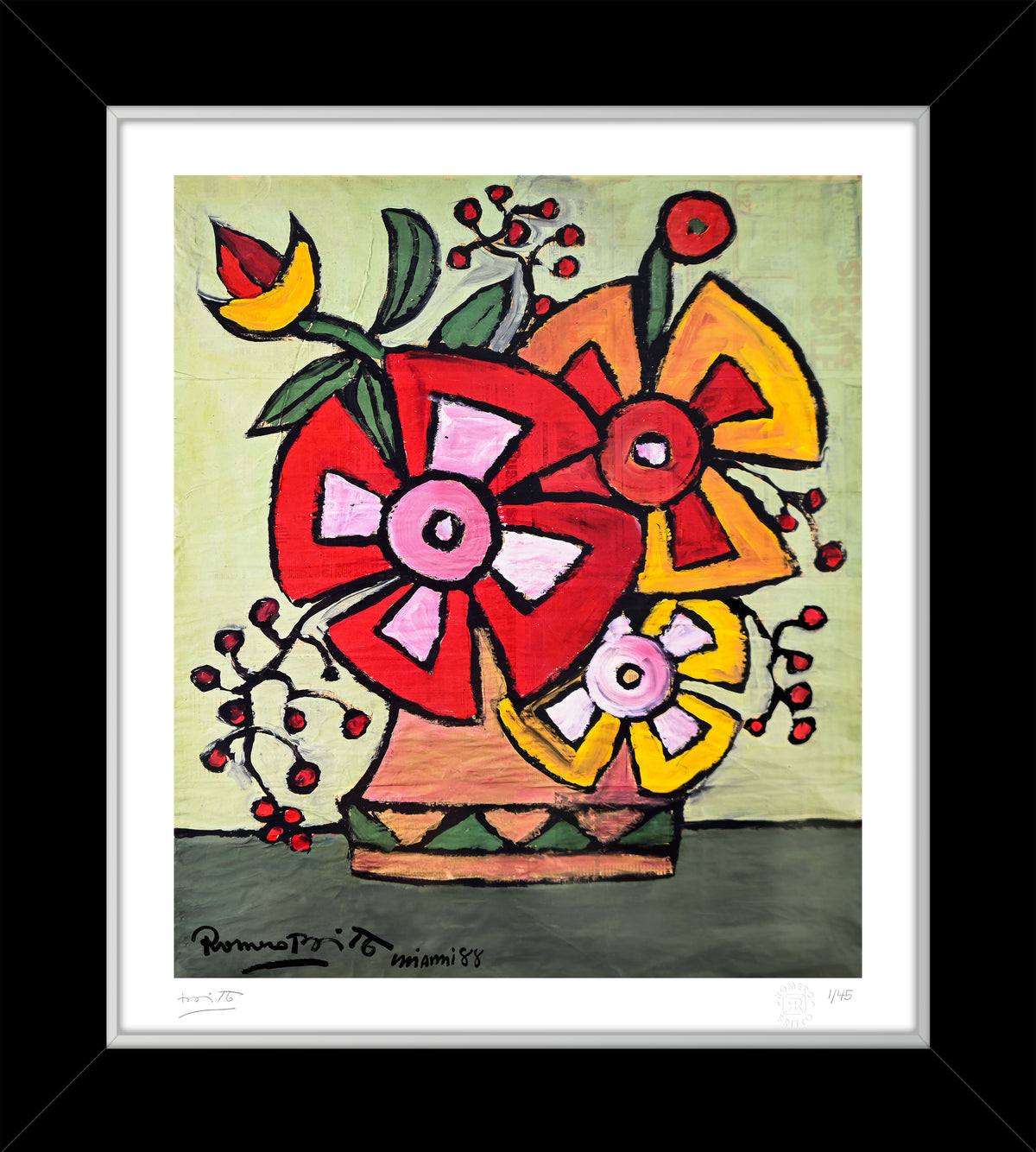 Romero Britto everglades flowers limited edition print  contemporary pop art piece