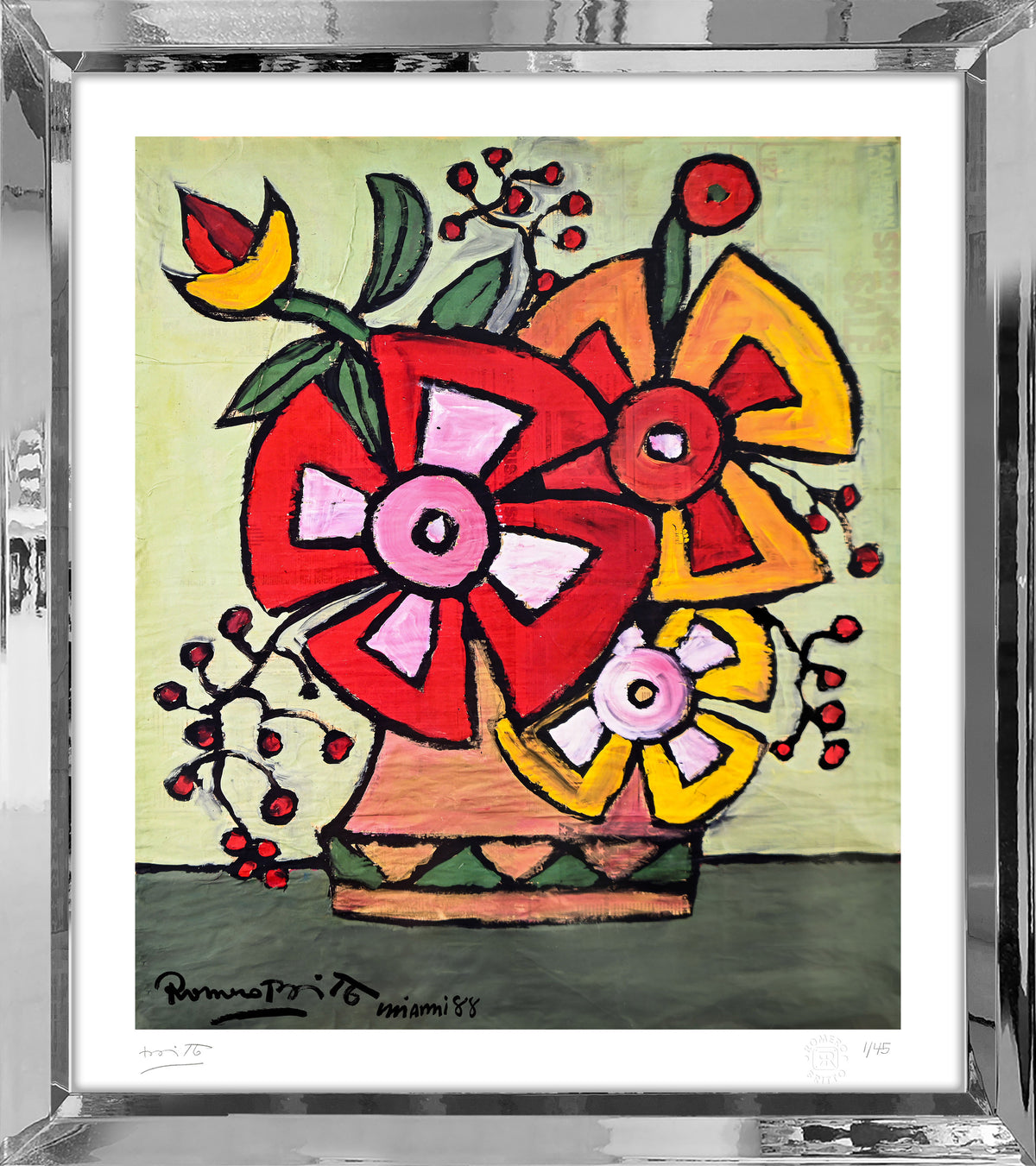 Romero Britto everglades flowers limited edition print  contemporary pop art piece