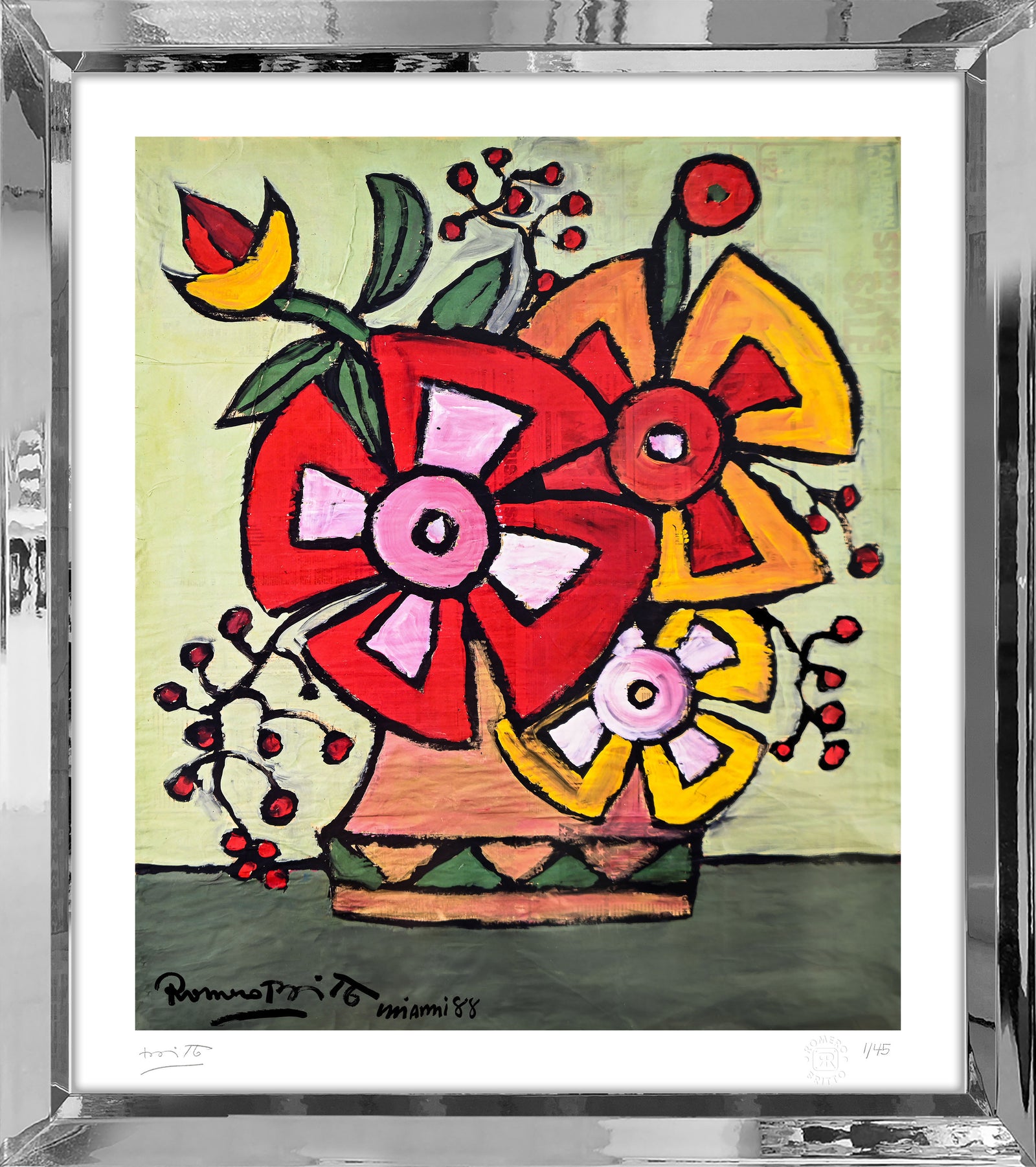 Romero Britto everglades flowers limited edition print  contemporary pop art piece