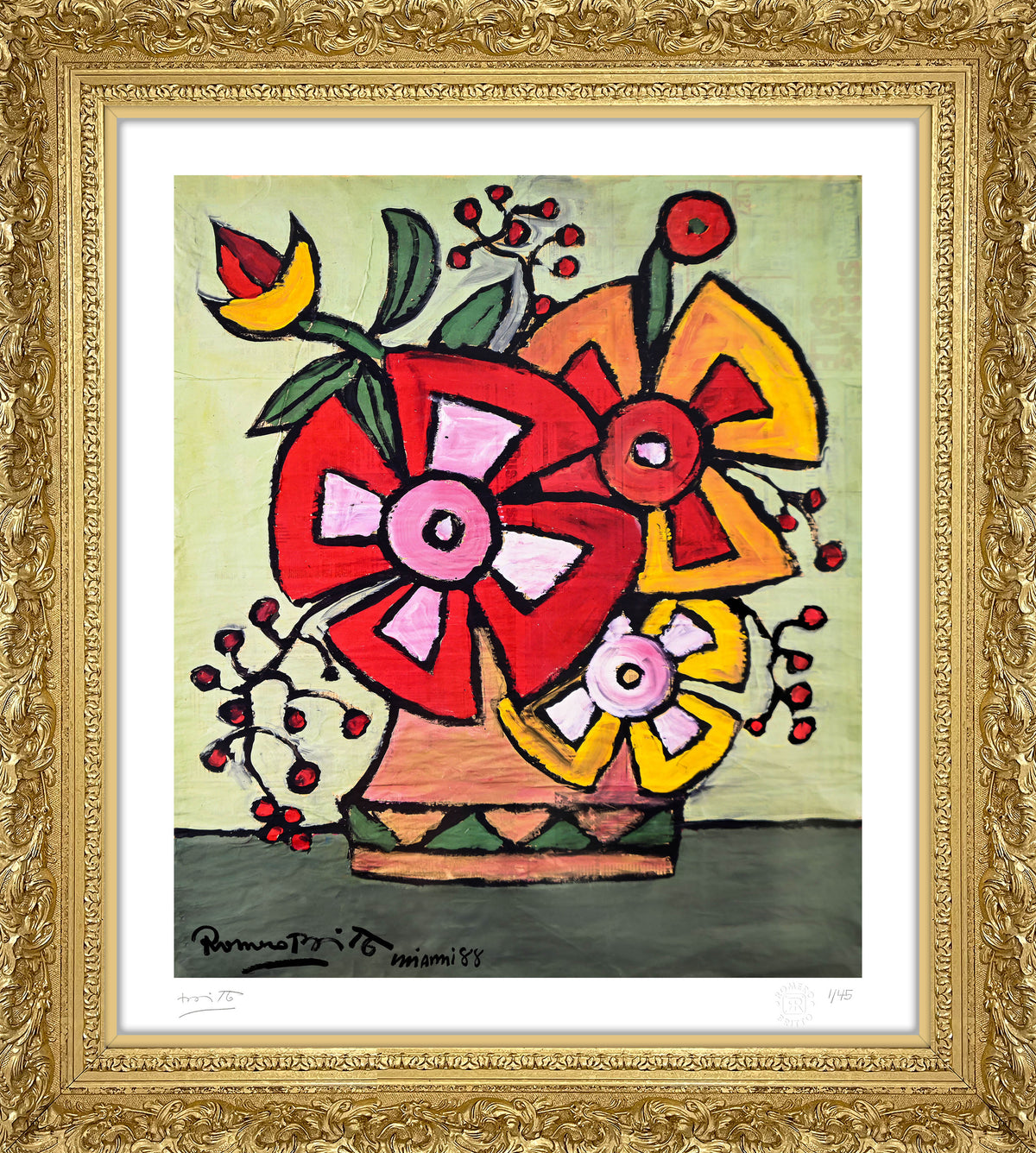 Romero Britto everglades flowers limited edition print  colorful pop art design