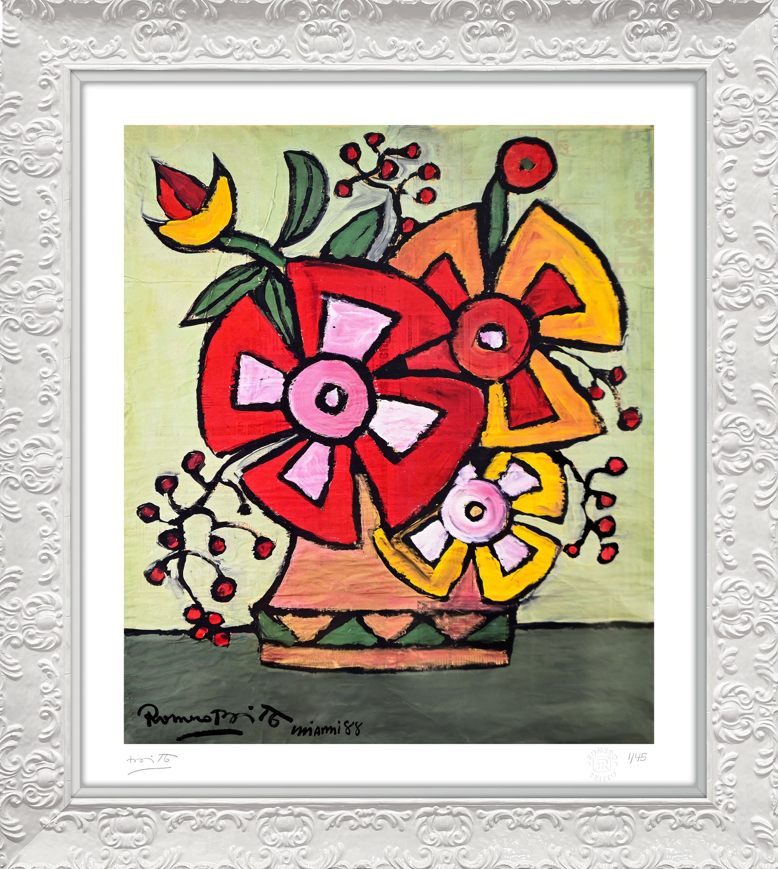 Romero Britto everglades flowers limited edition print  contemporary pop art piece