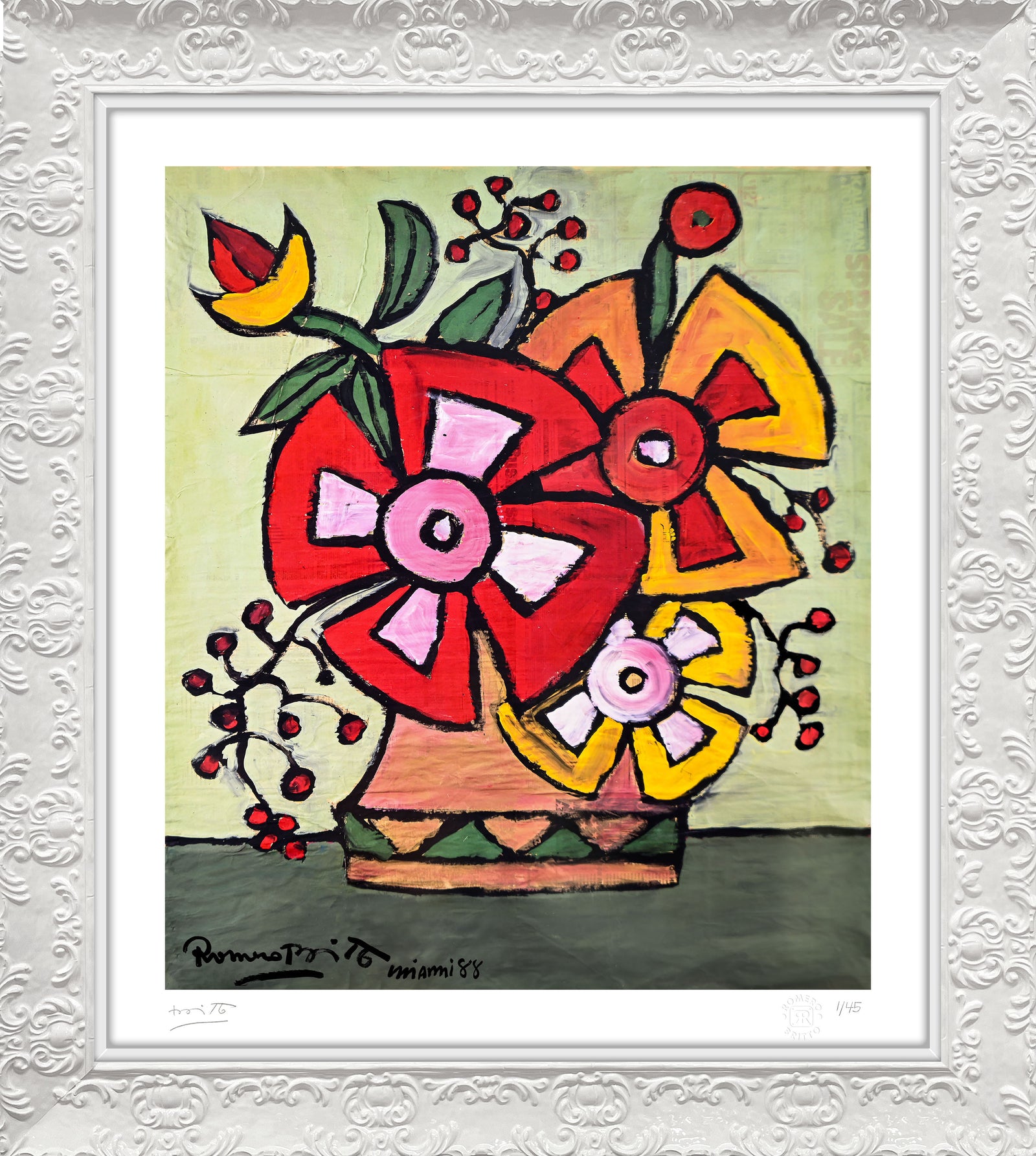 Romero Britto everglades flowers limited edition print  colorful pop art design