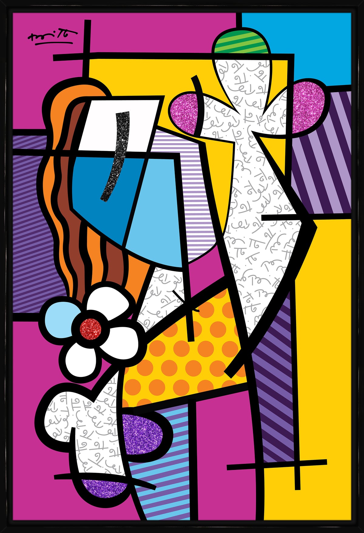 Romero Britto girl with red hair limited  colorful pop art design