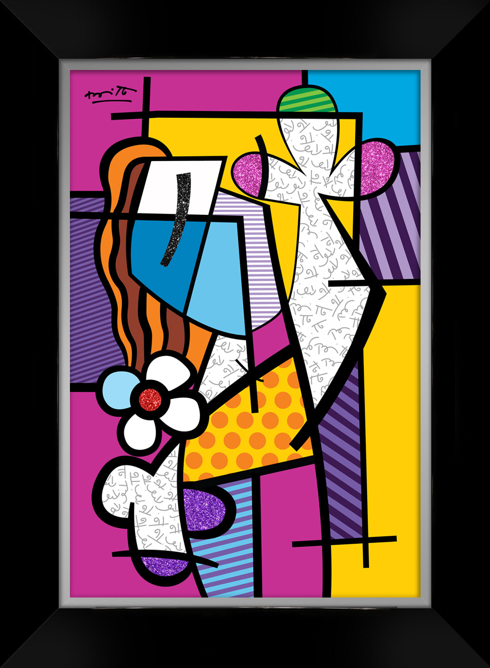 Romero Britto girl with red hair limited  colorful pop art design