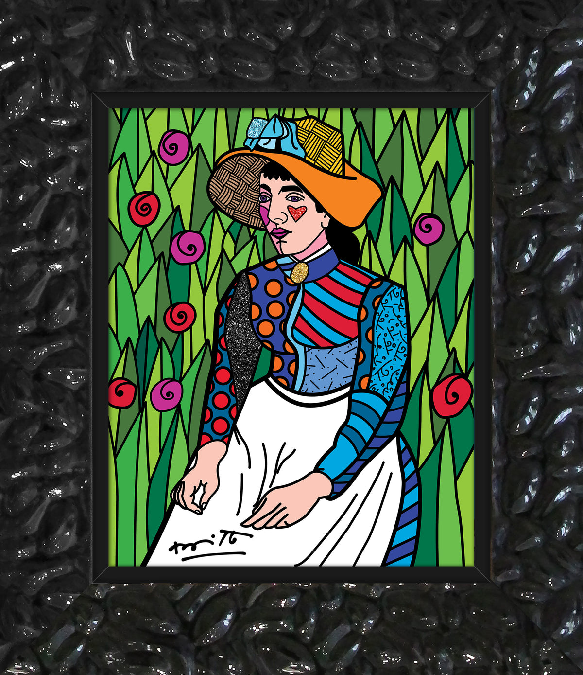 Romero Britto girl in white limited edition  contemporary pop art piece