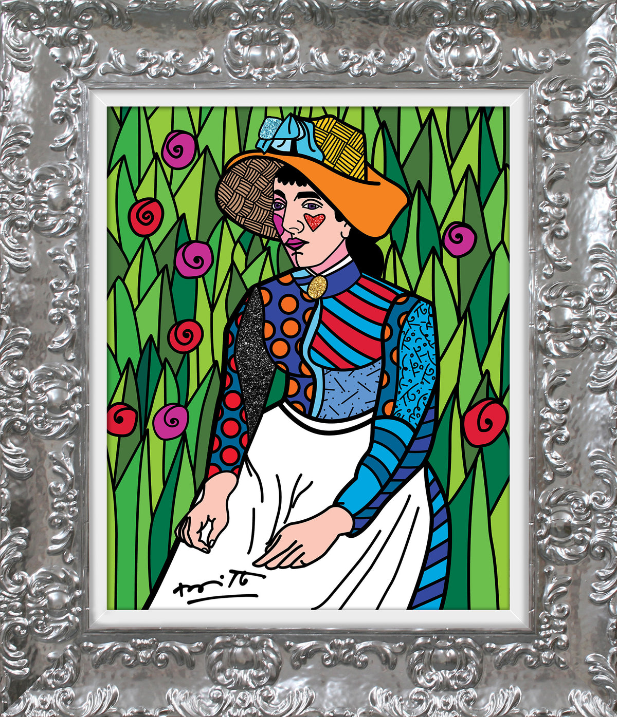 Romero Britto girl in white limited edition  contemporary pop art piece