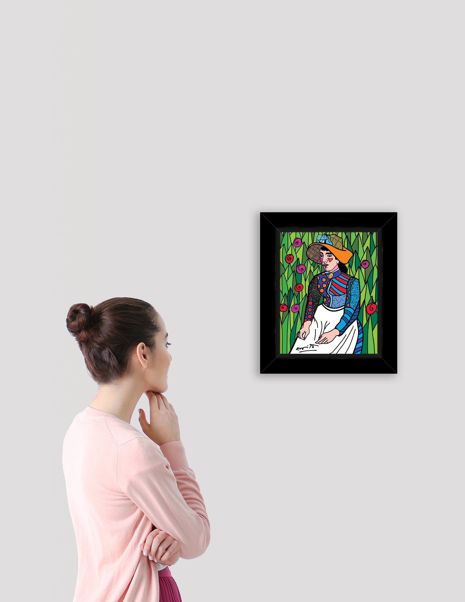 Romero Britto girl in white limited edition  colorful pop art design