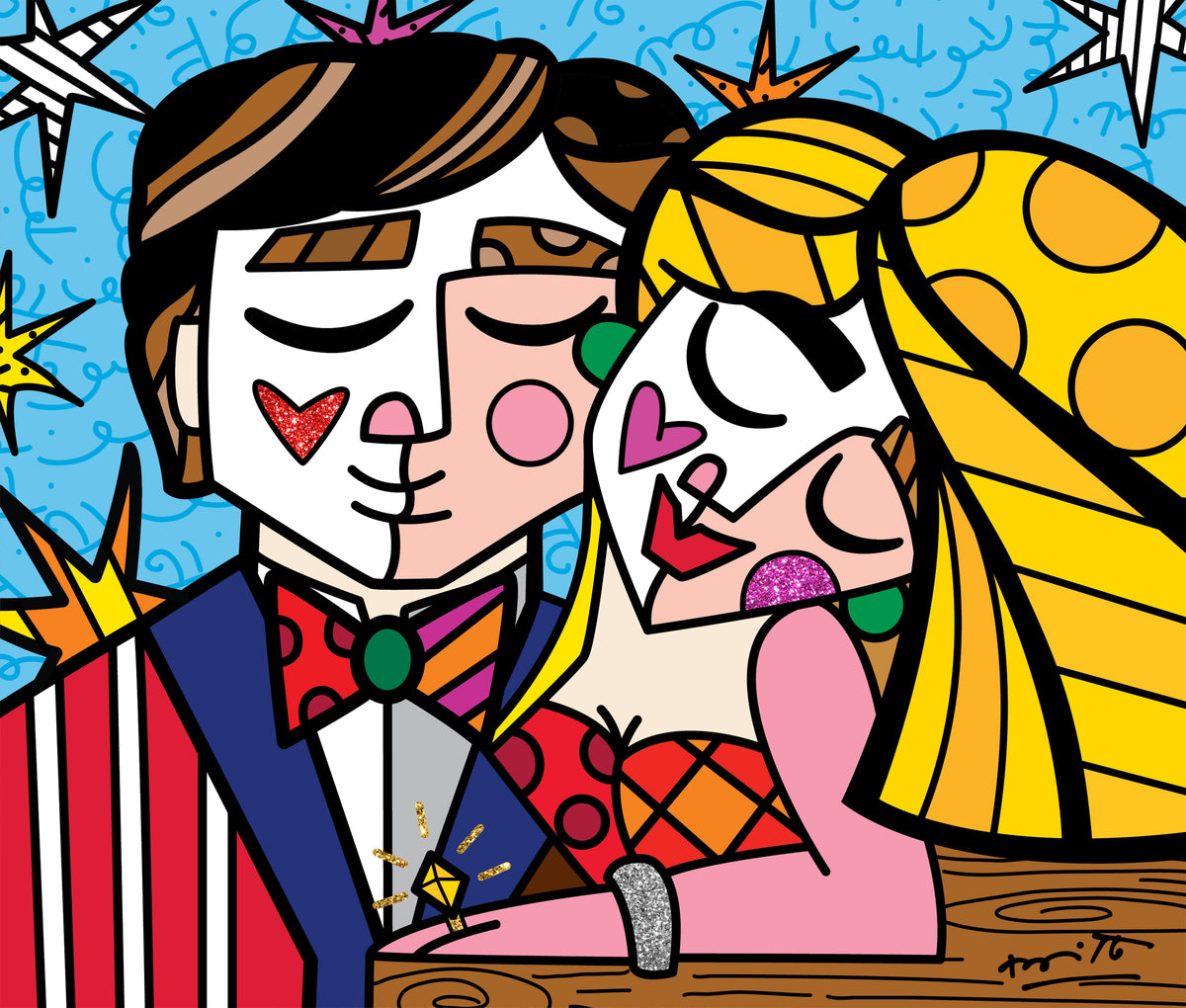 Romero Britto serendipitous love limited edition print  colorful pop art design